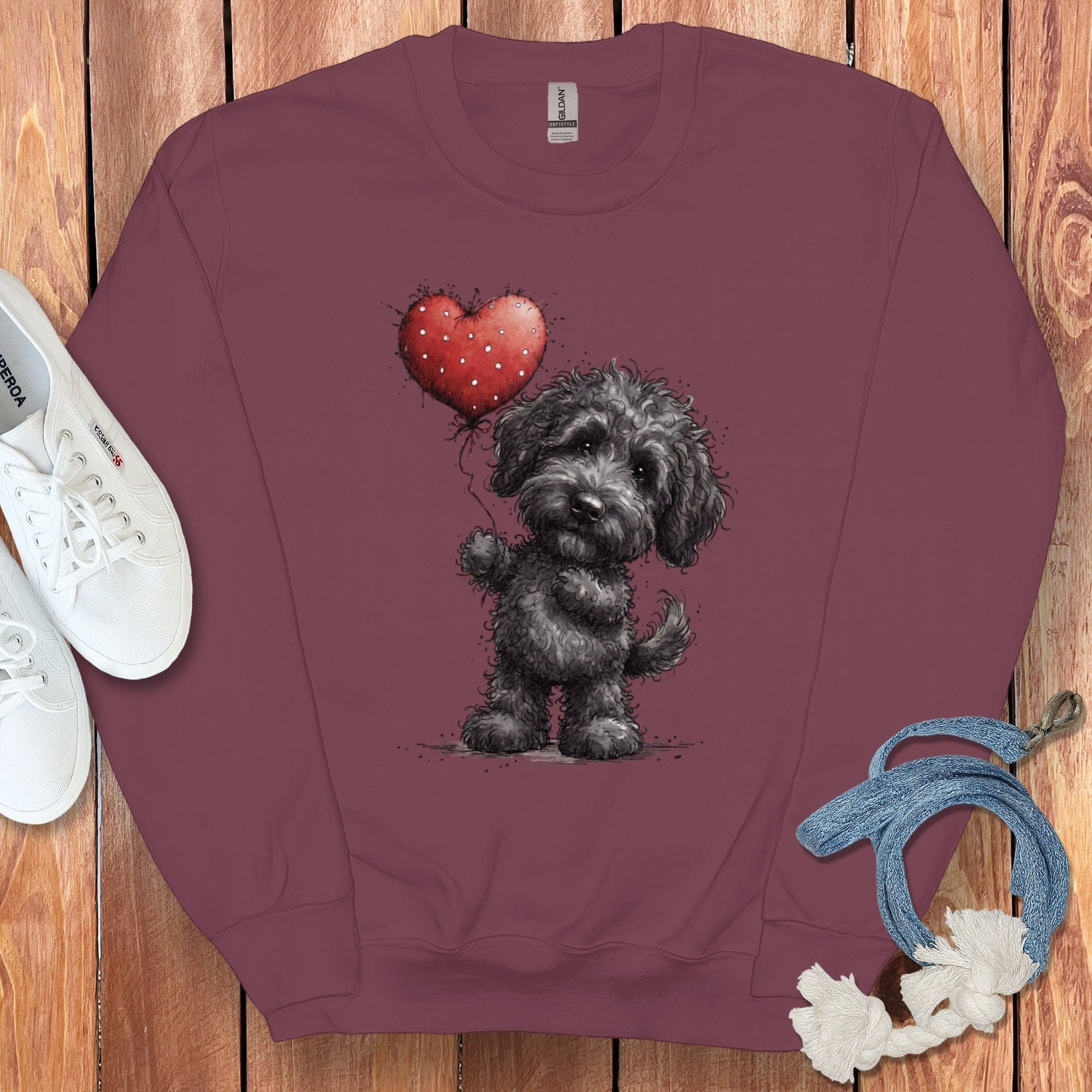 Black Goldendoodle Heart Sweatshirt in Maroon / S by Puppy Jo