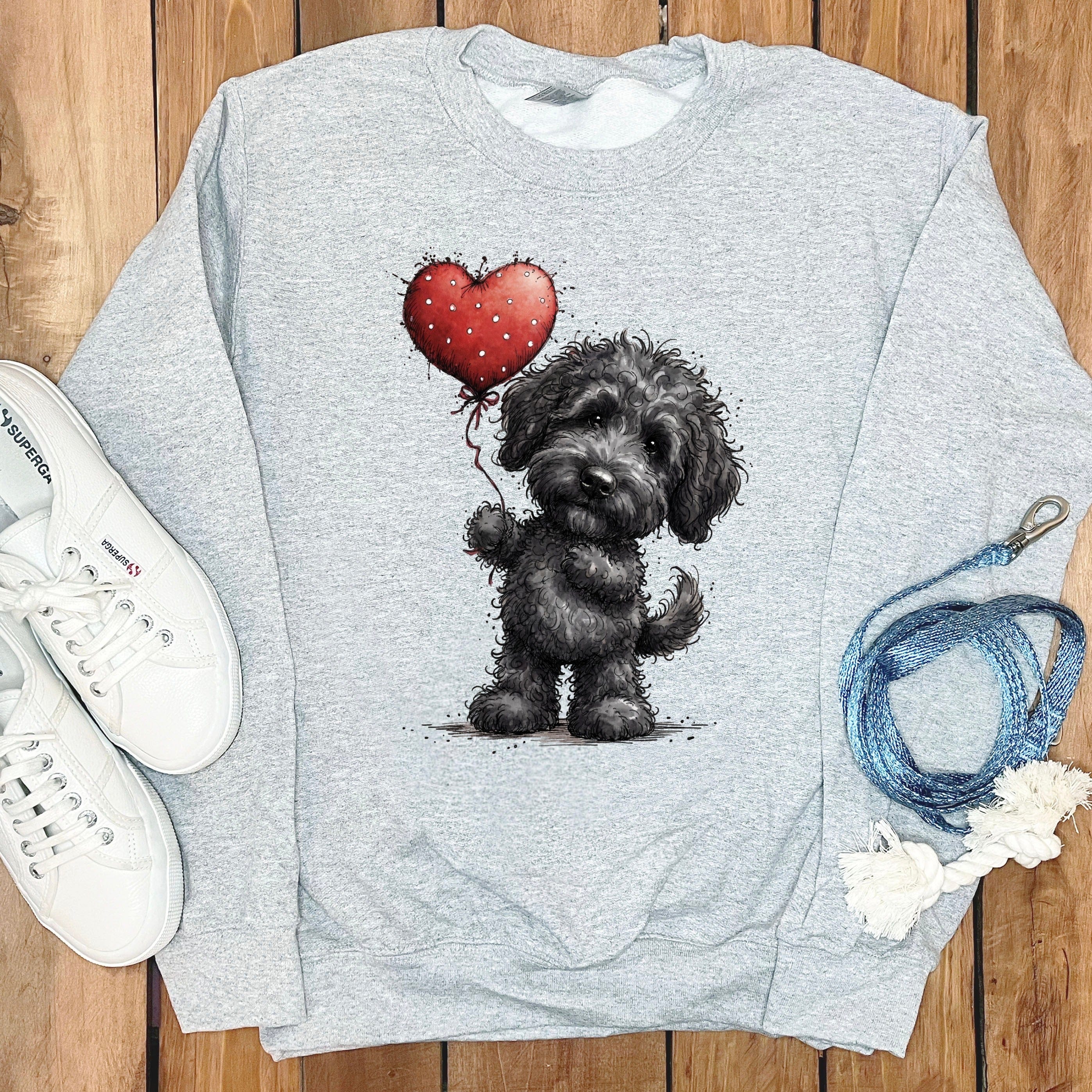 Black Goldendoodle Heart Sweatshirt in Sport Grey / S by Puppy Jo