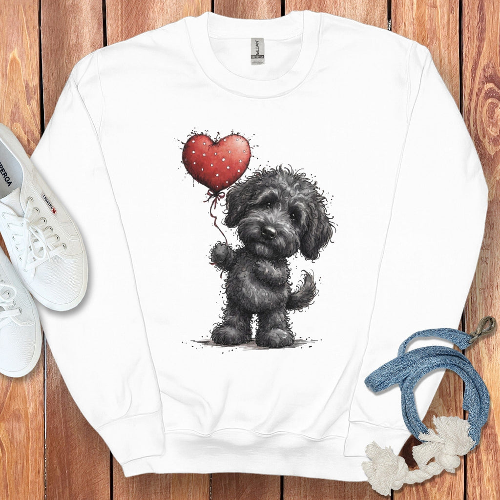 Black Goldendoodle Heart Sweatshirt in White / S by Puppy Jo