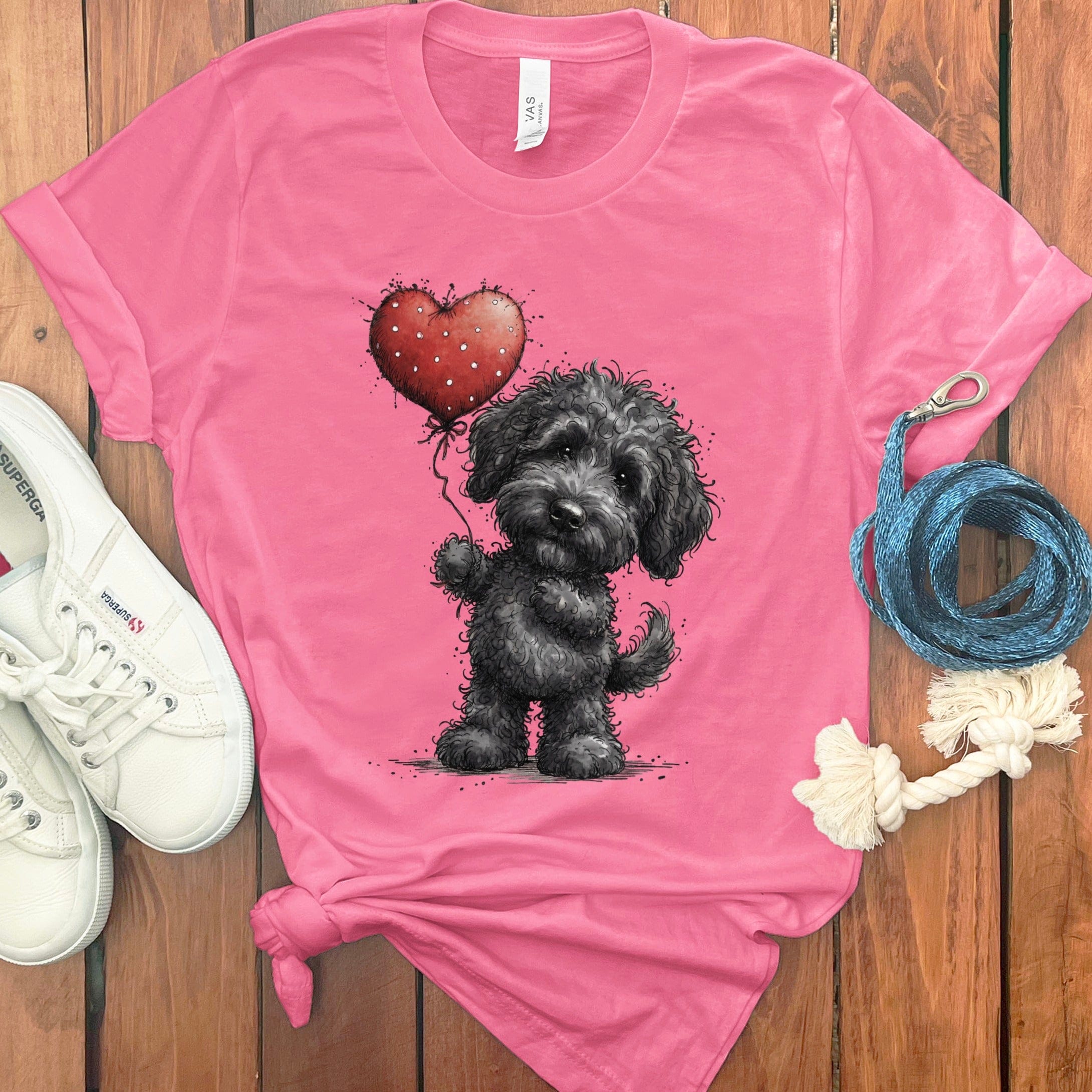 Black Goldendoodle Heart T-Shirt in Charity Pink / S by Puppy Jo