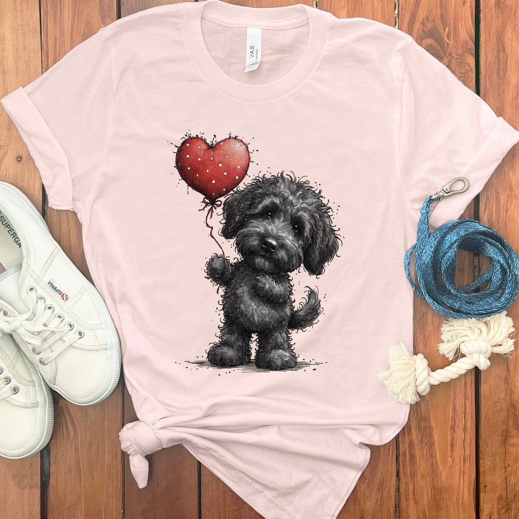 Black Goldendoodle Heart T-Shirt in Soft Pink / S by Puppy Jo