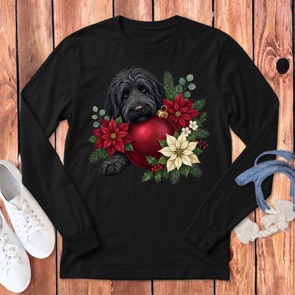 Black Goldendoodle Holiday Cheer Long Sleeve T-Shirt in Dark Grey Heather / S by Puppy Jo