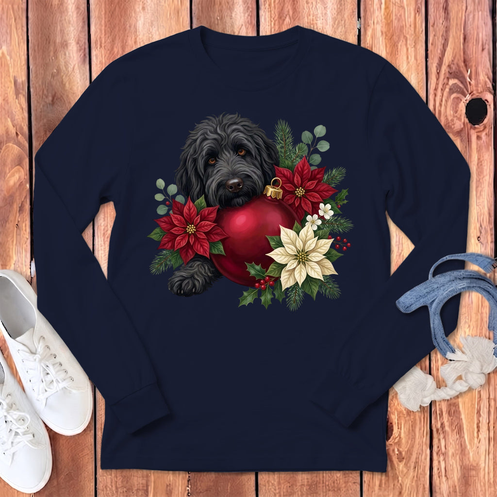 Black Goldendoodle Holiday Cheer Long Sleeve T-Shirt in Navy / S by Puppy Jo