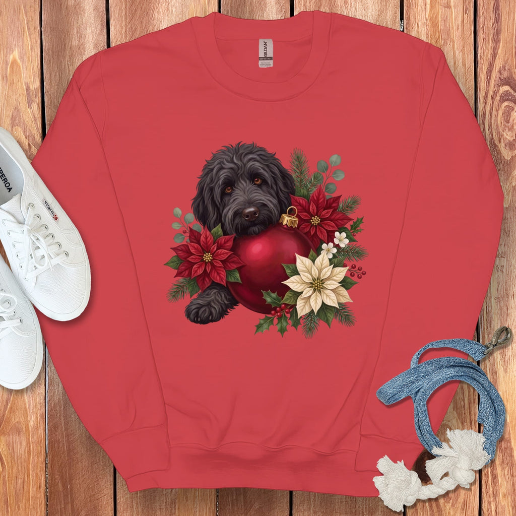 Black Goldendoodle Holiday Cheer Sweatshirt in Red / S by Puppy Jo