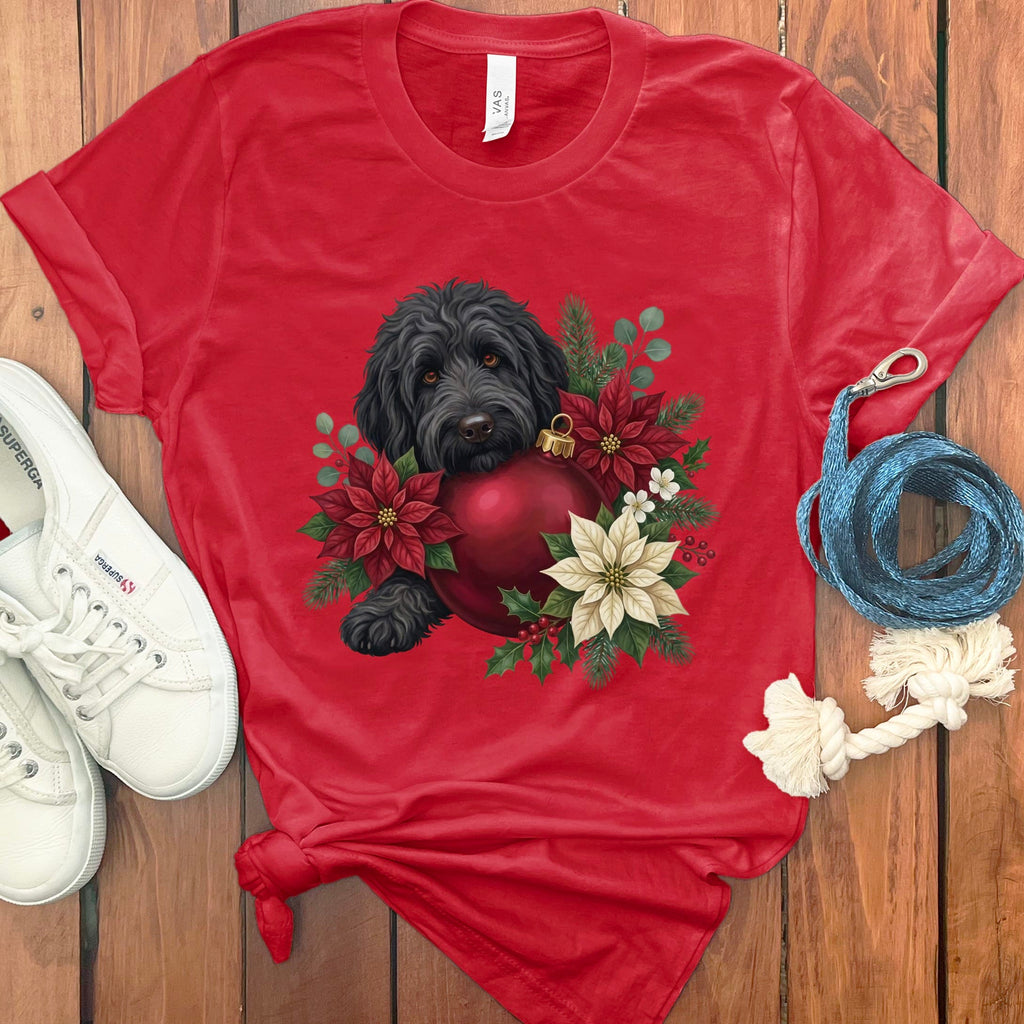 Black Goldendoodle Holiday Cheer T-Shirt in Red / S by Puppy Jo