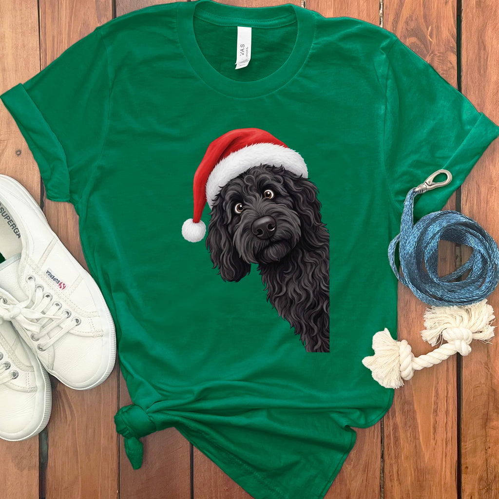 Black Goldendoodle Holiday Santa T-Shirt in Kelly / S by Puppy Jo