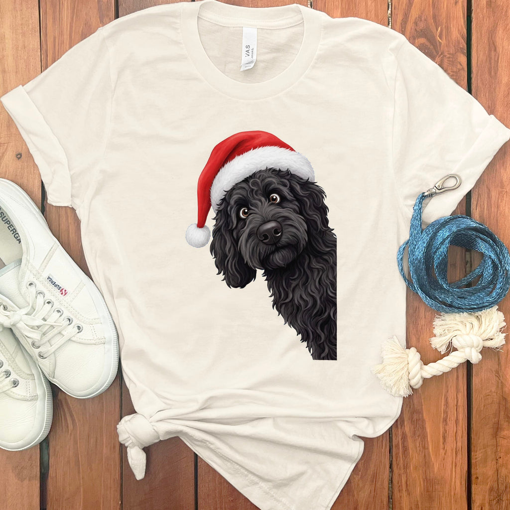 Black Goldendoodle Holiday Santa T-Shirt in Natural / S by Puppy Jo