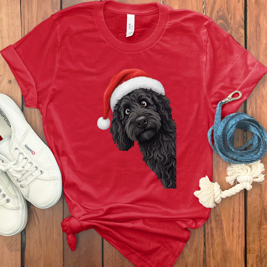 Black Goldendoodle Holiday Santa T-Shirt in Red / S by Puppy Jo