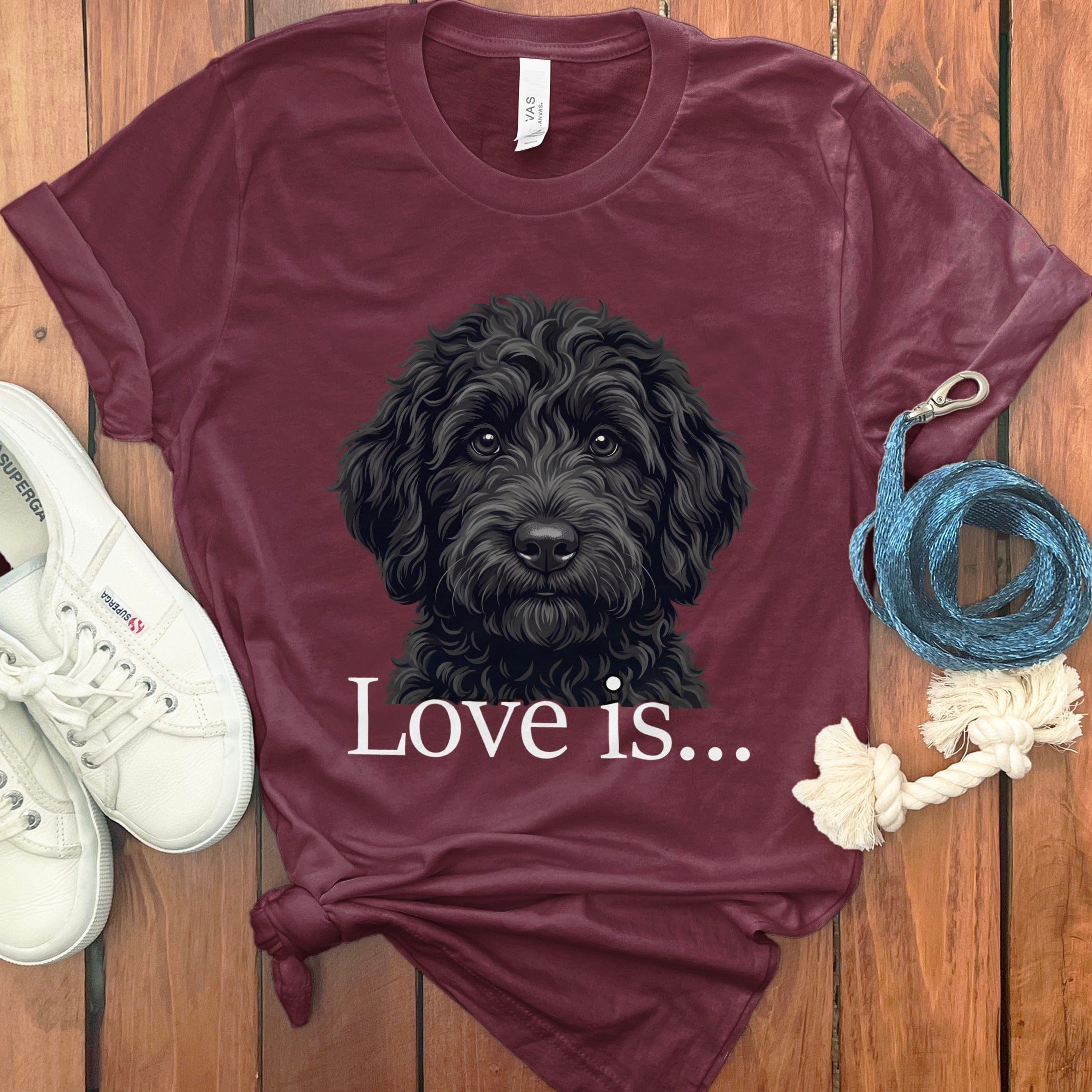 Black Goldendoodle Love T-Shirt in Maroon / M by Puppy Jo