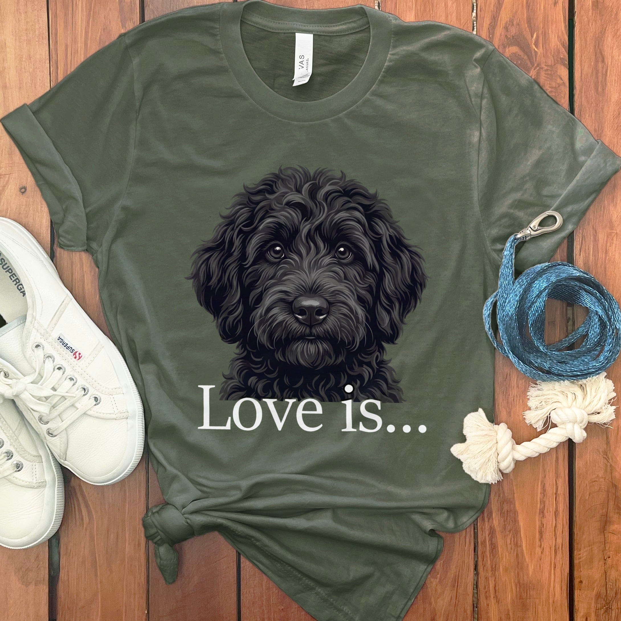 Black Goldendoodle Love T-Shirt in Military Green / M by Puppy Jo