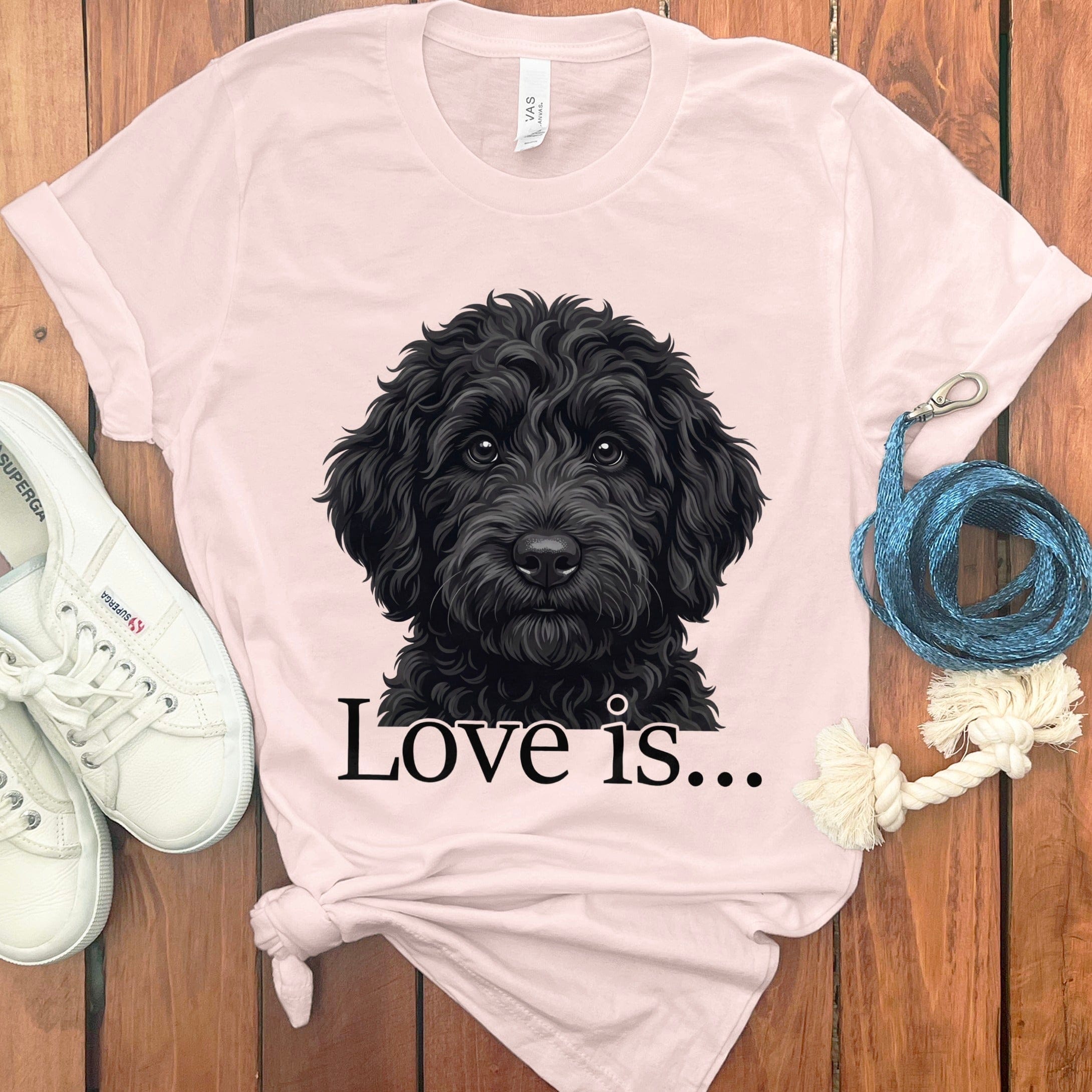 Black Goldendoodle Love T-Shirt in Soft Pink / M by Puppy Jo