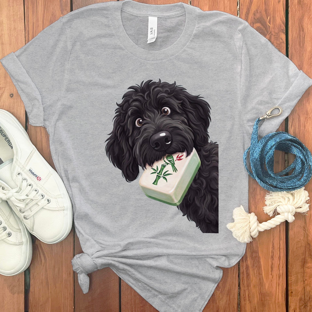 Black Goldendoodle Mahjong T-Shirt in Athletic Heather / S by Puppy Jo