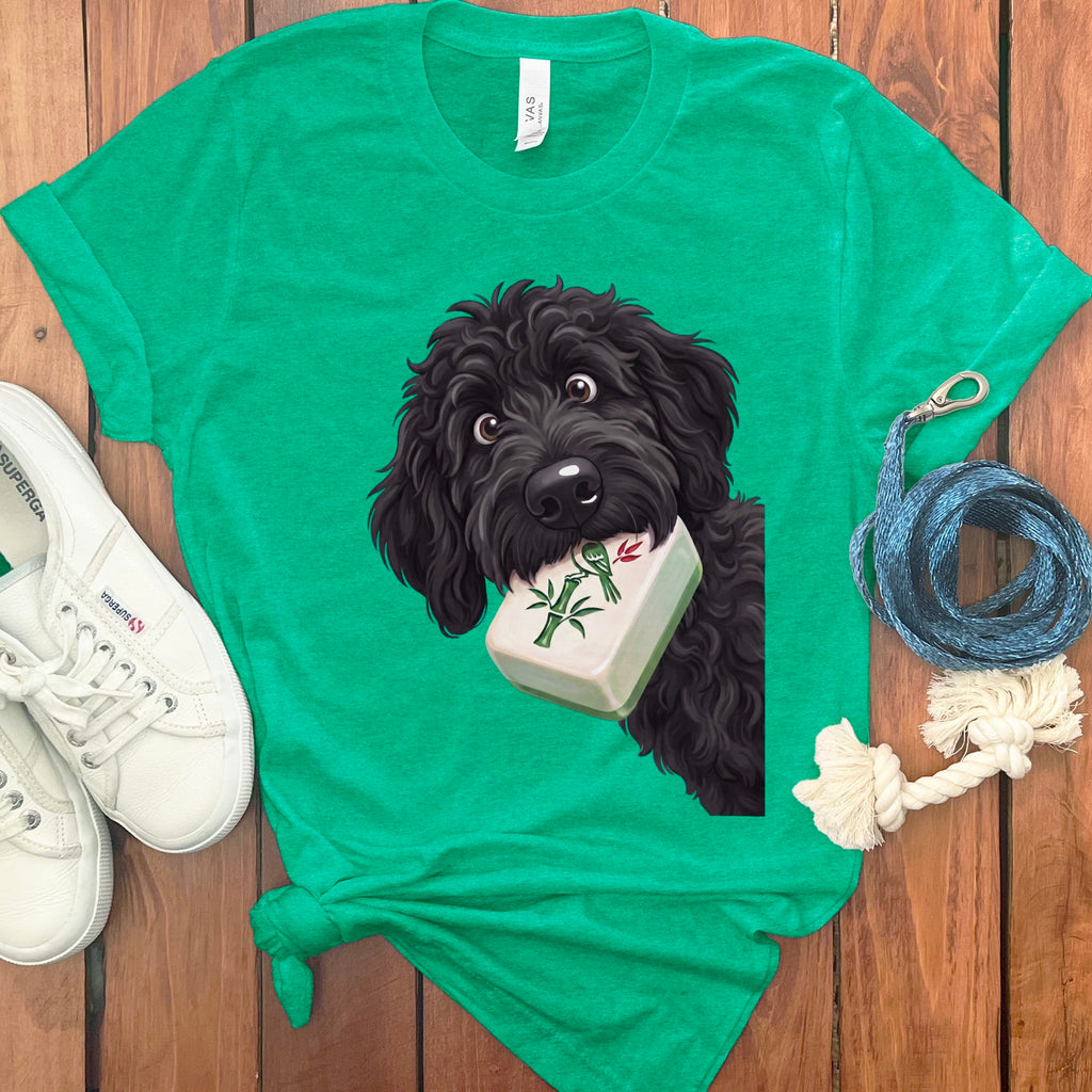 Black Goldendoodle Mahjong T-Shirt in Heather Kelly / S by Puppy Jo