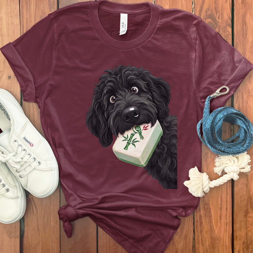 Black Goldendoodle Mahjong T-Shirt in Maroon / S by Puppy Jo