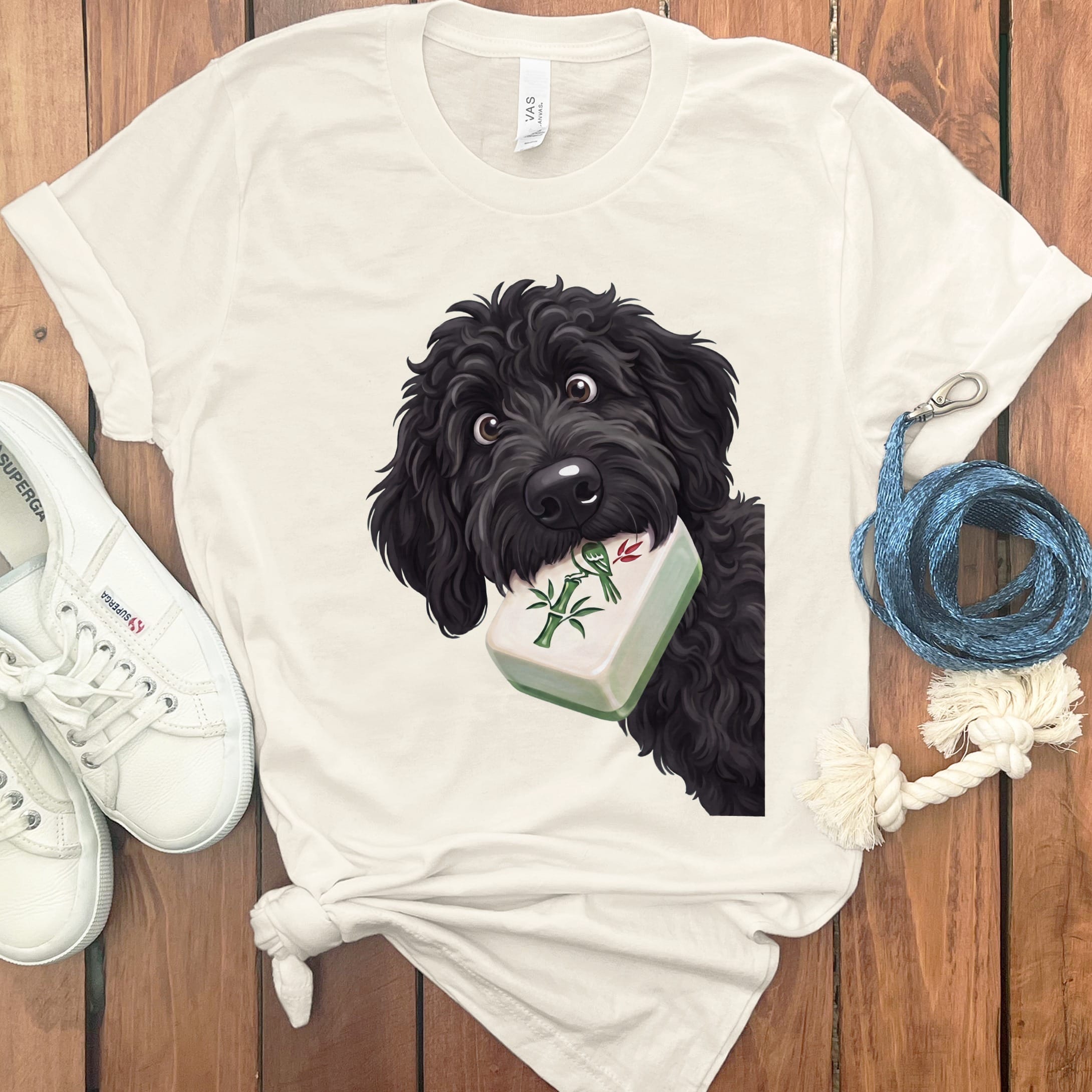 Black Goldendoodle Mahjong T-Shirt in Natural / S by Puppy Jo