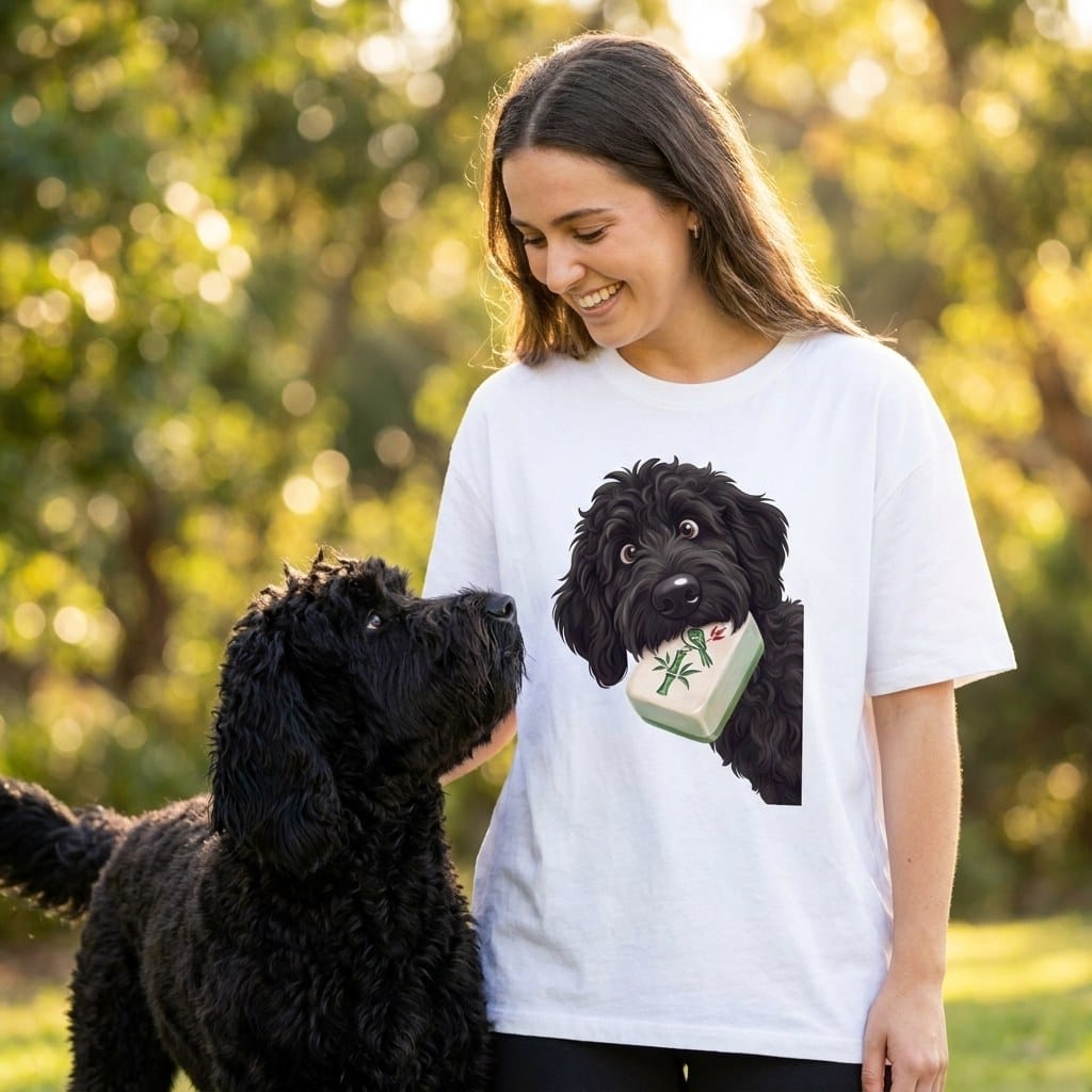 Black Goldendoodle Mahjong T-Shirt in by Puppy Jo