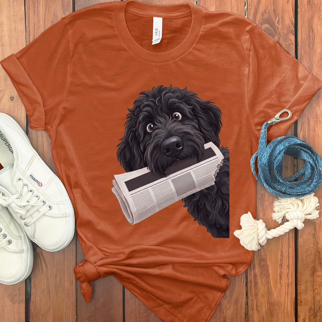 Black Goldendoodle Newspaper T-Shirt in Autumn / S by Puppy Jo