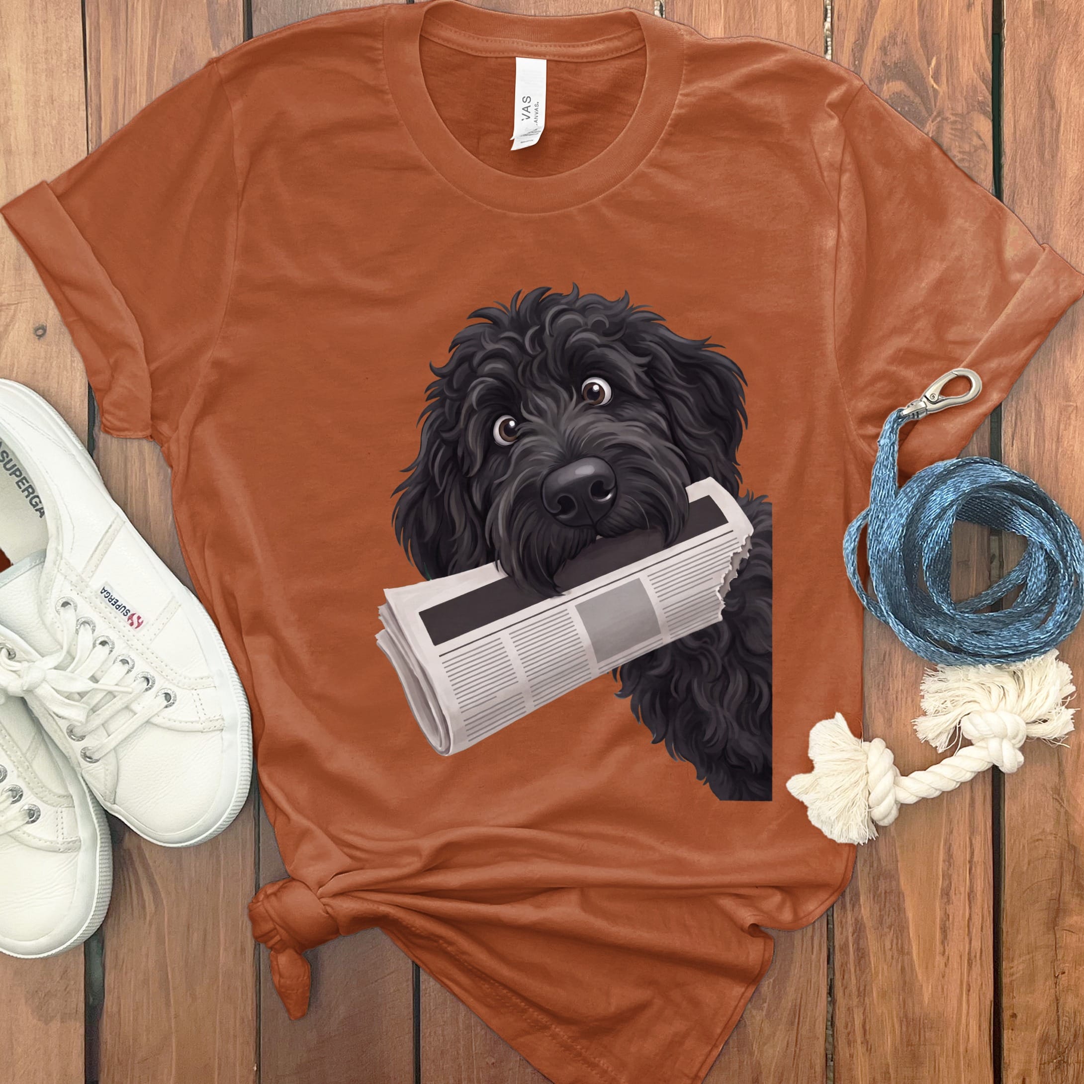 Black Goldendoodle Newspaper T-Shirt in Autumn / S by Puppy Jo