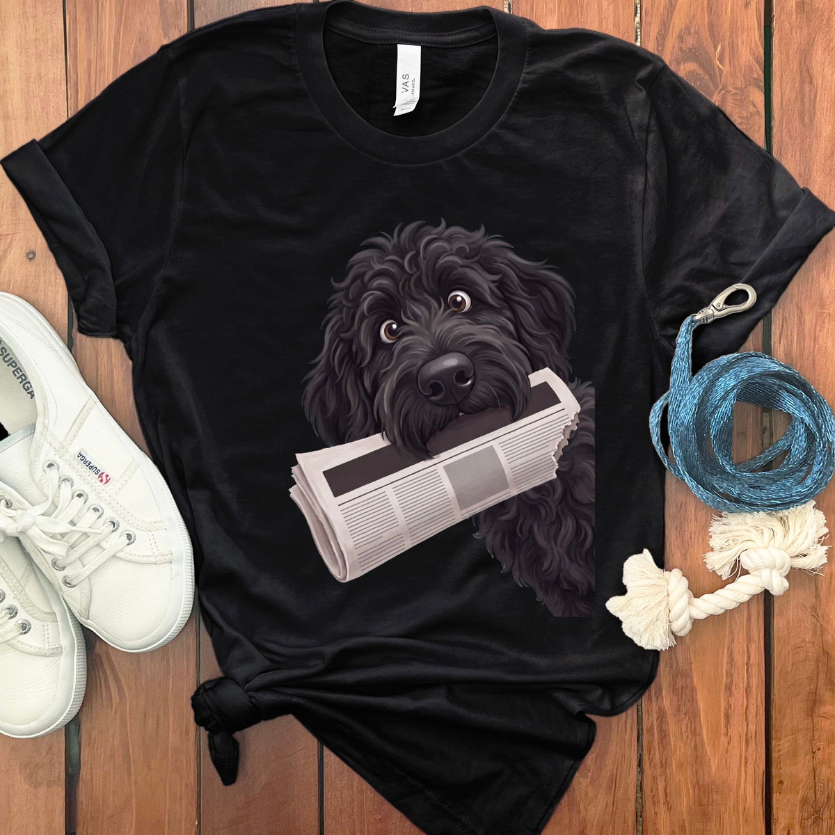 Black Goldendoodle Newspaper T-Shirt in Black / S by Puppy Jo