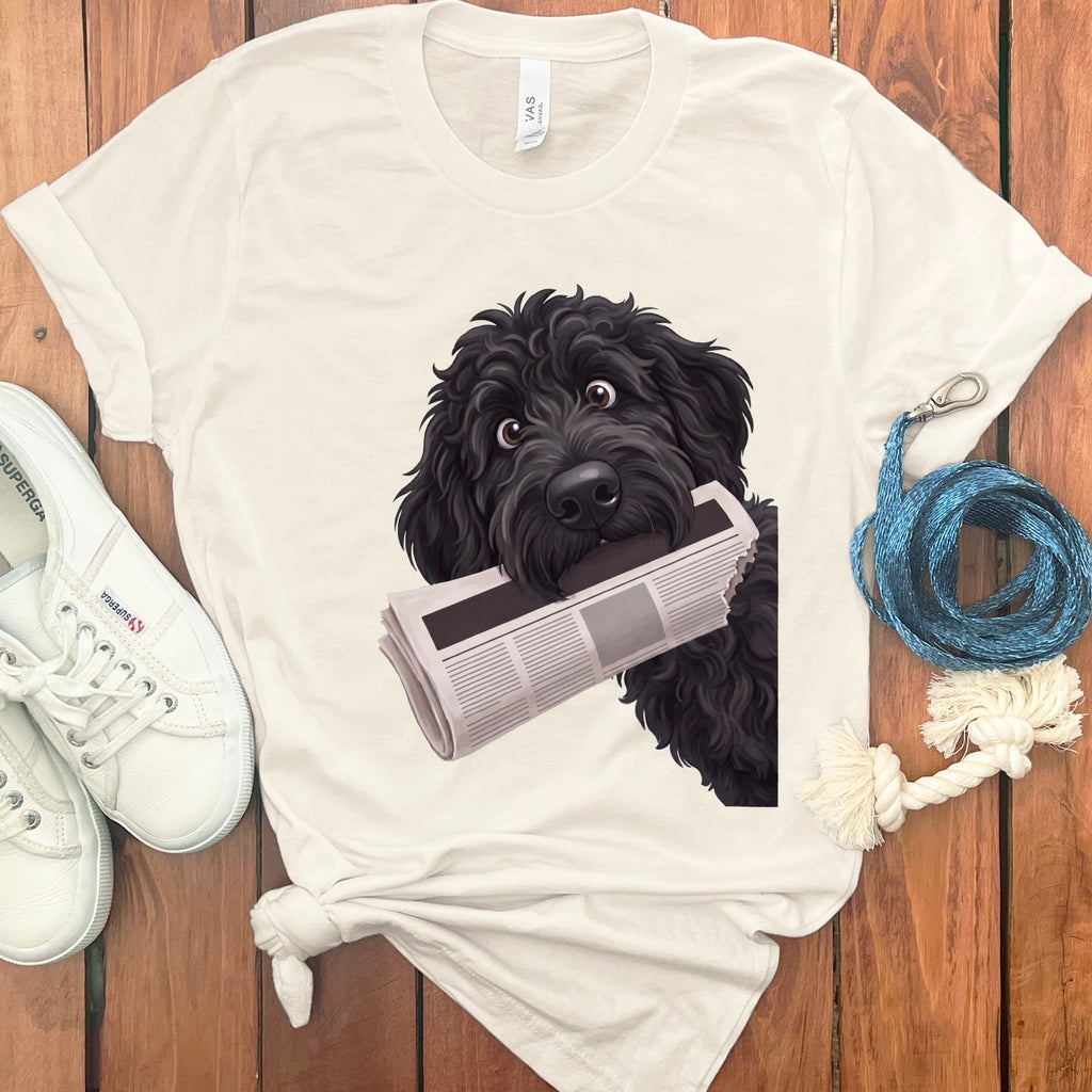 Black Goldendoodle Newspaper T-Shirt in Natural / S by Puppy Jo