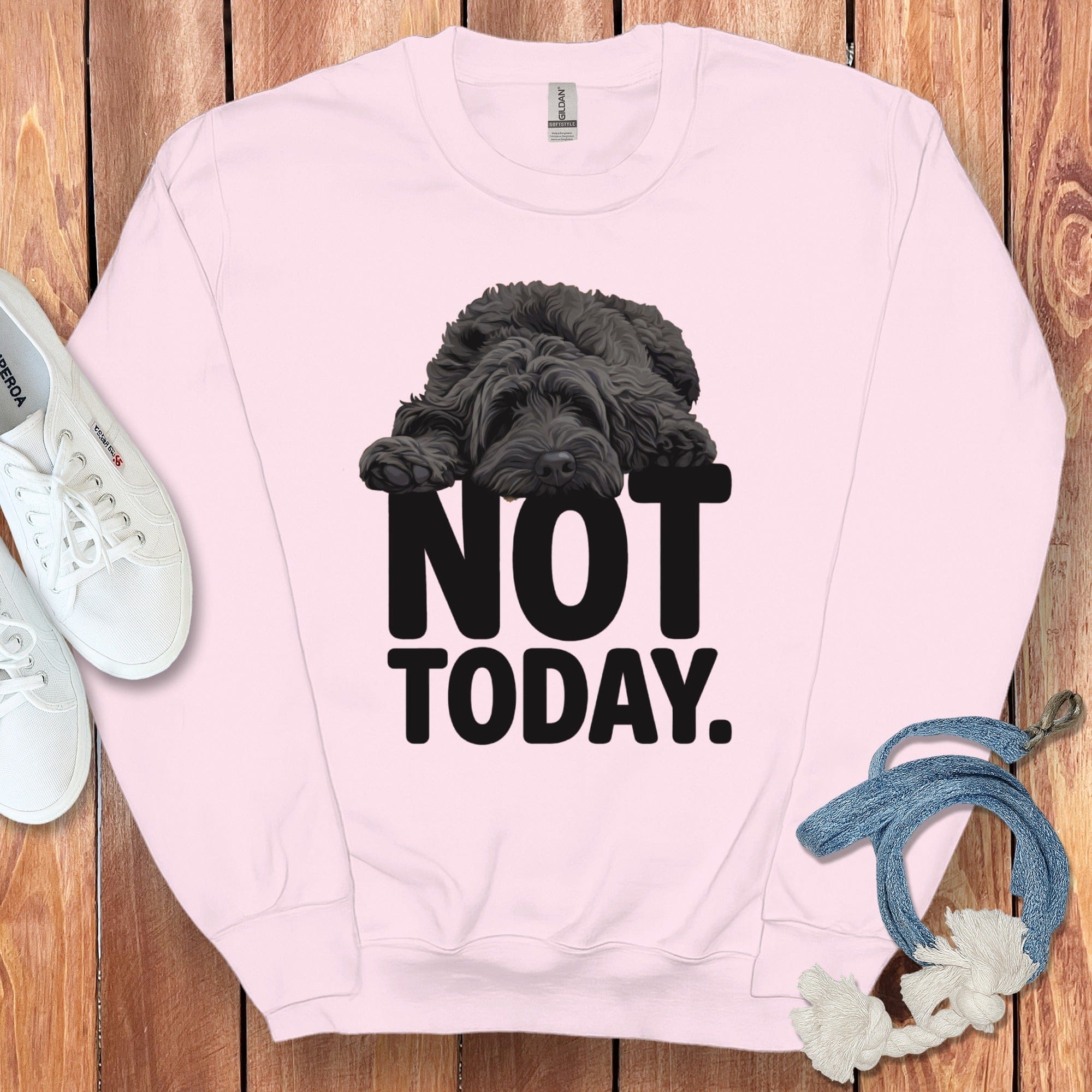 Black Goldendoodle Not Today Sweatshirt in Light Pink / S by Puppy Jo