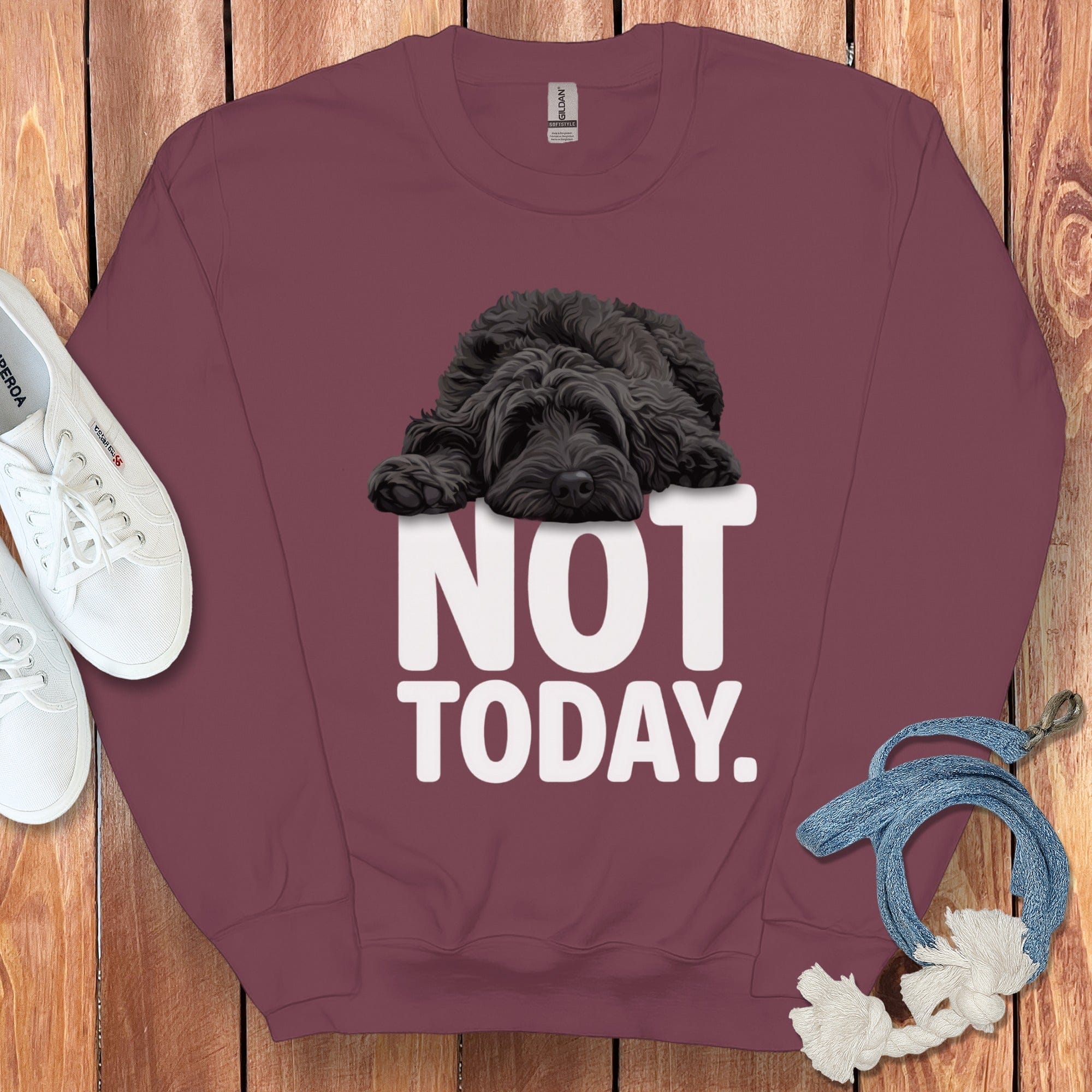 Black Goldendoodle Not Today Sweatshirt in Maroon / S by Puppy Jo