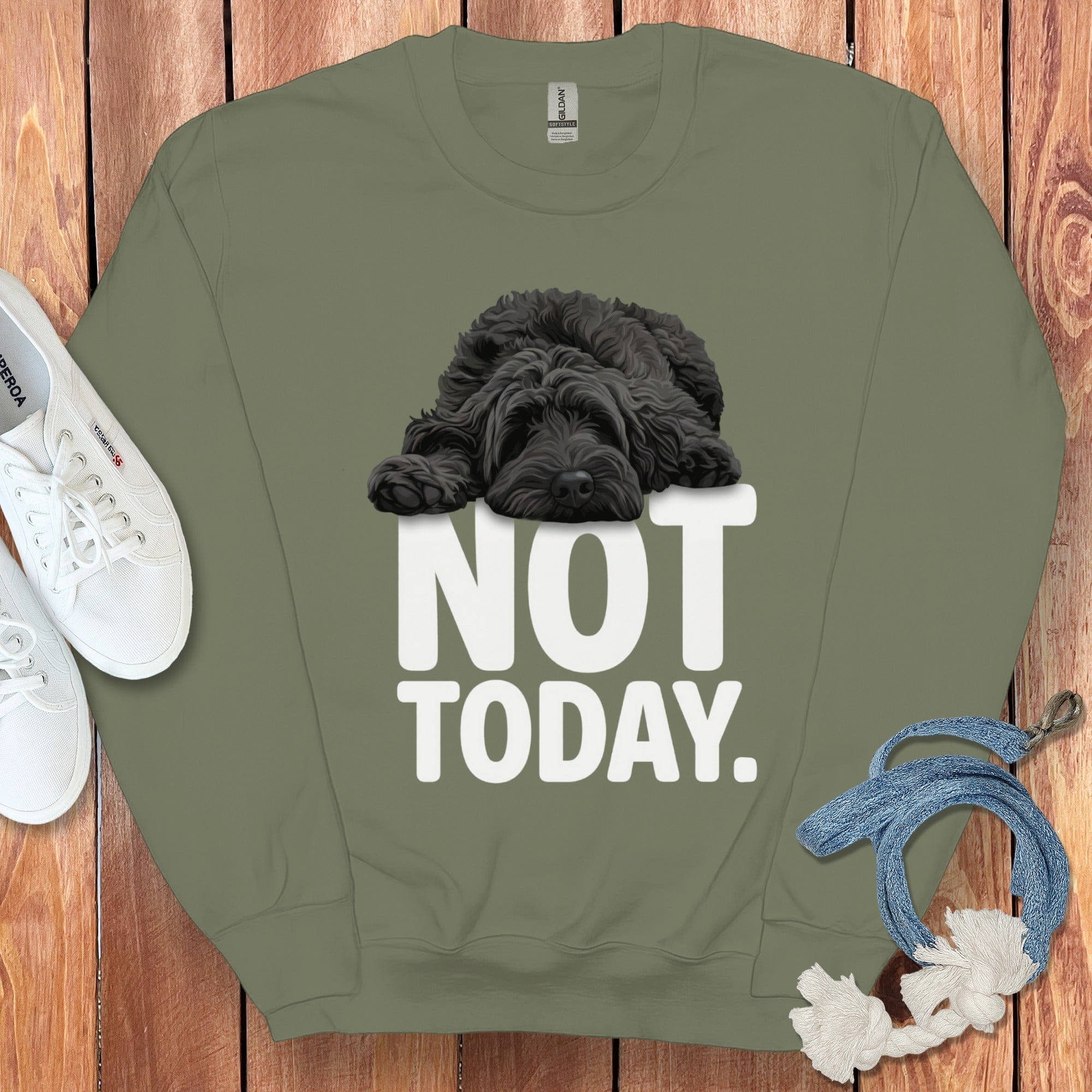 Black Goldendoodle Not Today Sweatshirt in Military Green / S by Puppy Jo