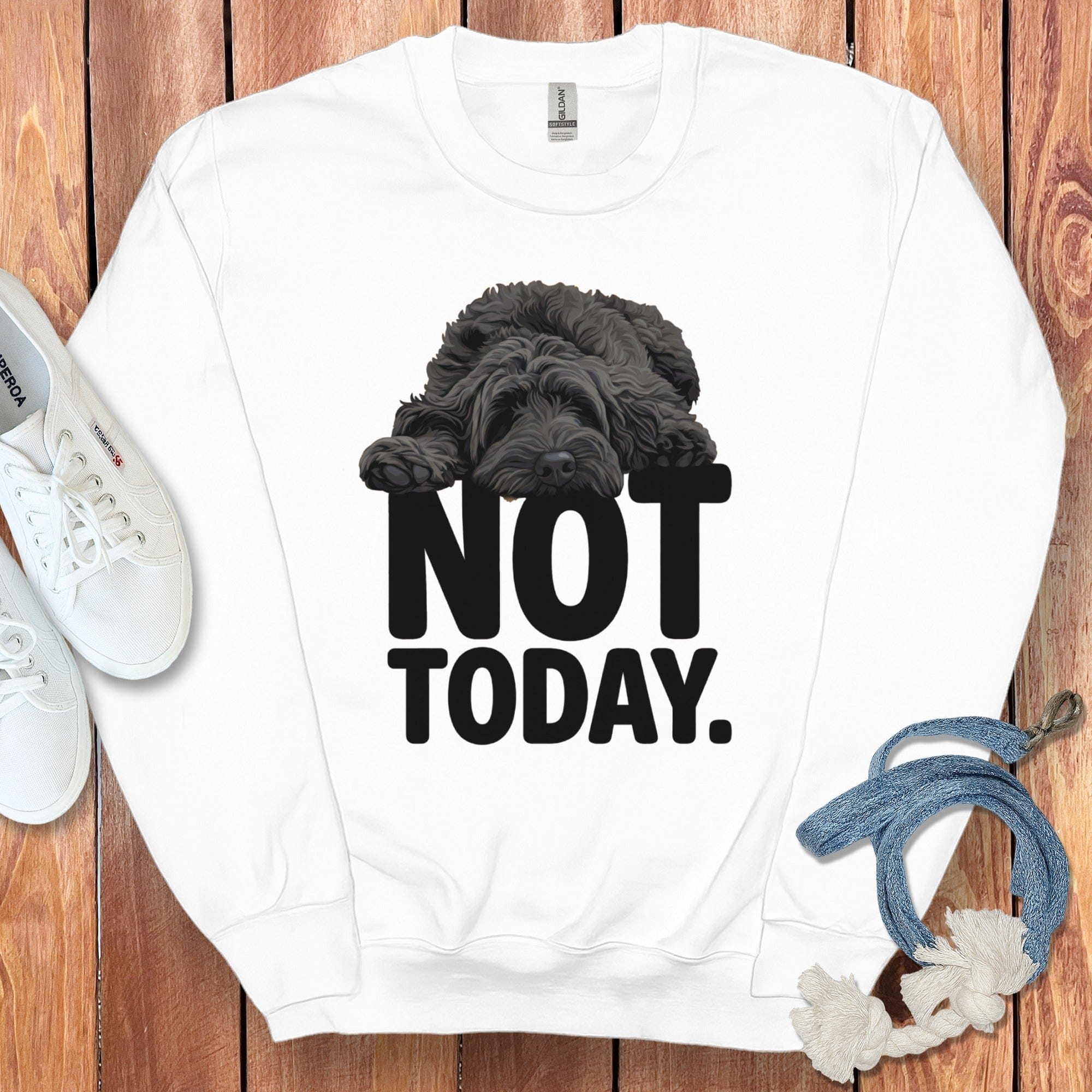 Black Goldendoodle Not Today Sweatshirt in White / S by Puppy Jo