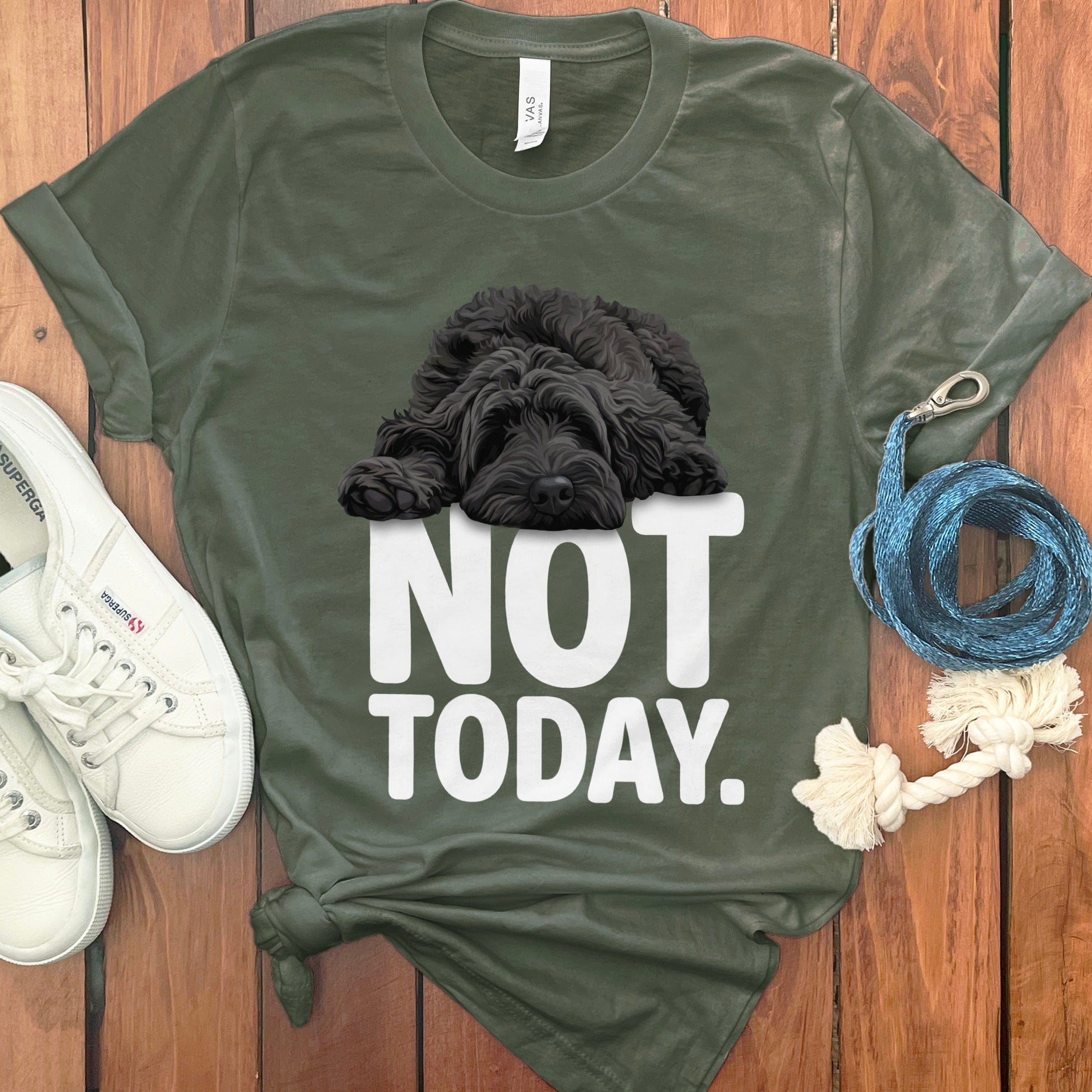 Black Goldendoodle Not Today T-Shirt in Military Green / S by Puppy Jo