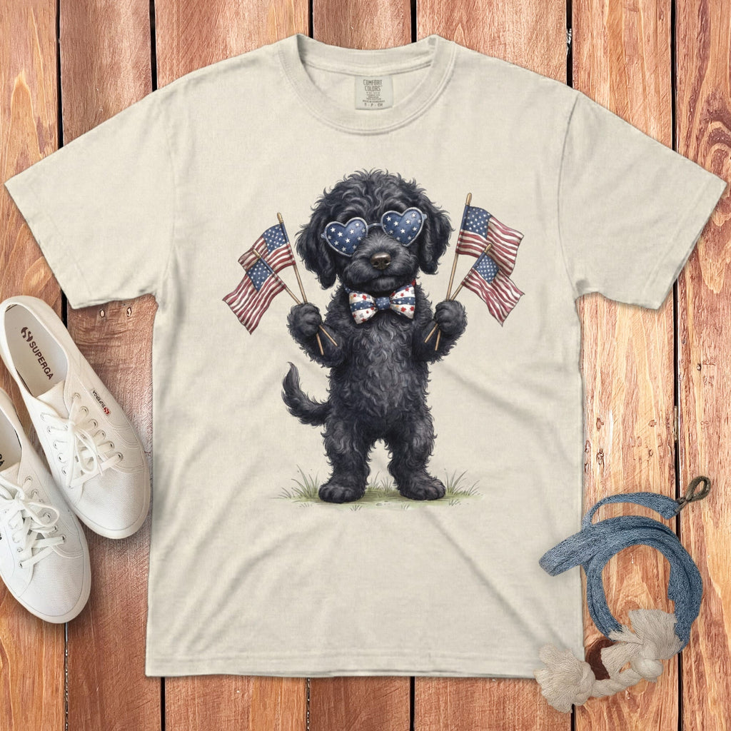 Black Goldendoodle Patriotic Celebration Signature T-Shirt in Ivory / S by Puppy Jo