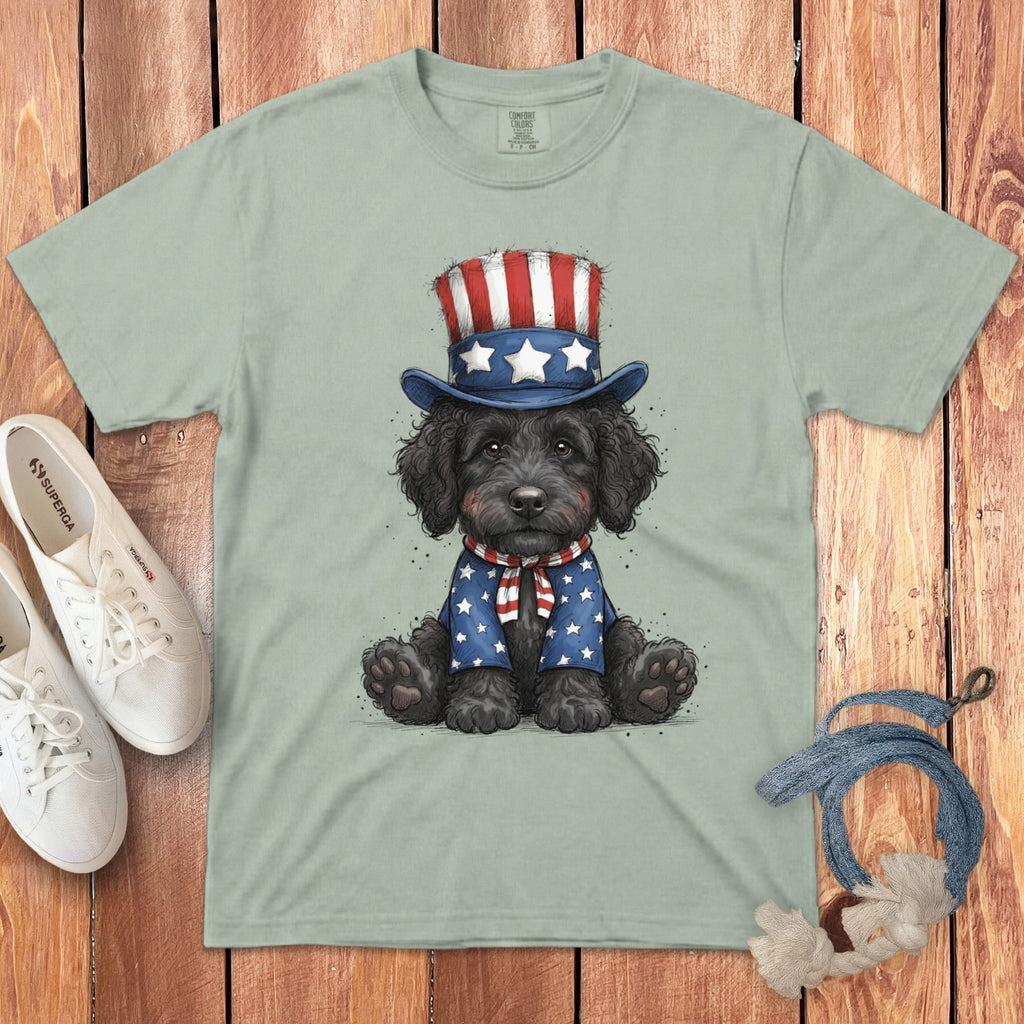 Black Goldendoodle Patriotic Hat Signature T-Shirt in Bay / S by Puppy Jo