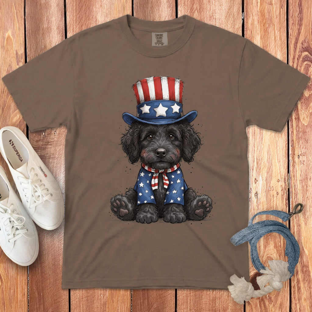 Black Goldendoodle Patriotic Hat Signature T-Shirt in Espresso / S by Puppy Jo