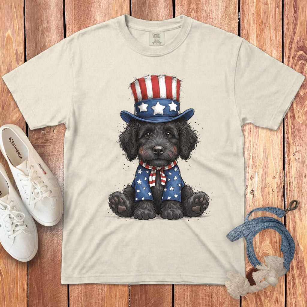 Black Goldendoodle Patriotic Hat Signature T-Shirt in Ivory / S by Puppy Jo
