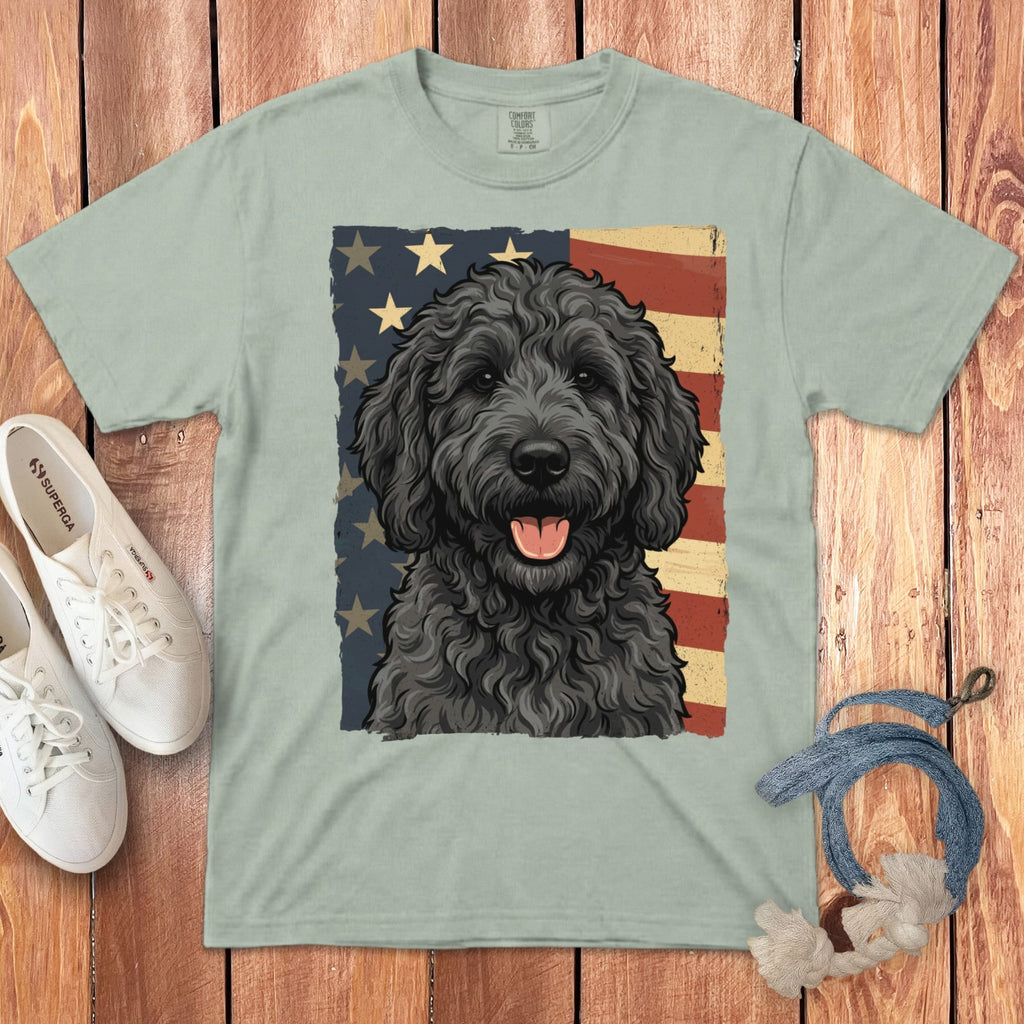 Black Goldendoodle Patriotic Signature T-Shirt in Bay / M by Puppy Jo