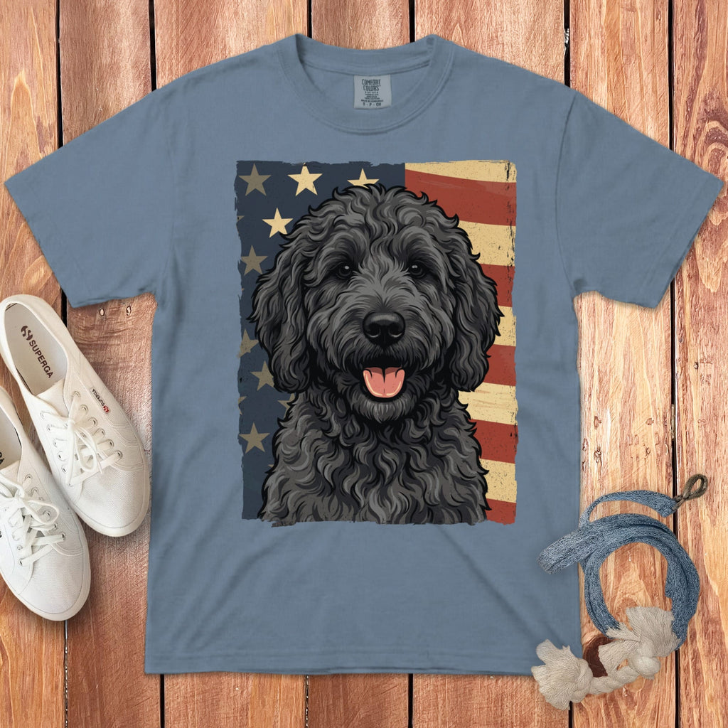 Black Goldendoodle Patriotic Signature T-Shirt in Blue Jean / M by Puppy Jo