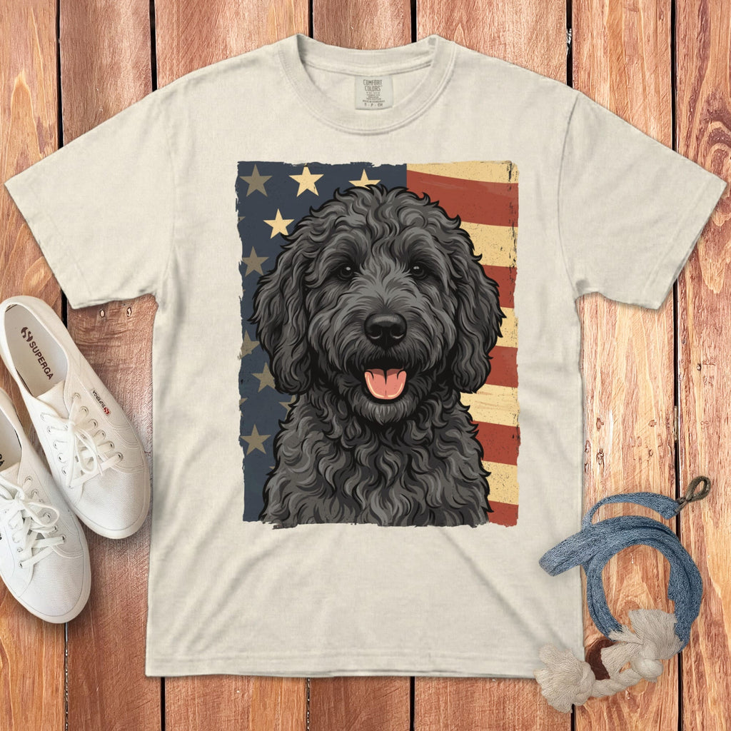 Black Goldendoodle Patriotic Signature T-Shirt in Ivory / M by Puppy Jo