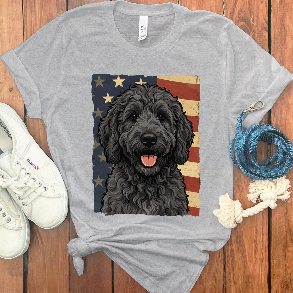 Black Goldendoodle Patriotic T-Shirt in Athletic Heather / S by Puppy Jo