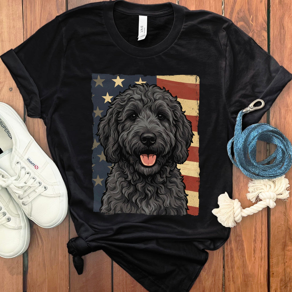 Black Goldendoodle Patriotic T-Shirt in Black / S by Puppy Jo