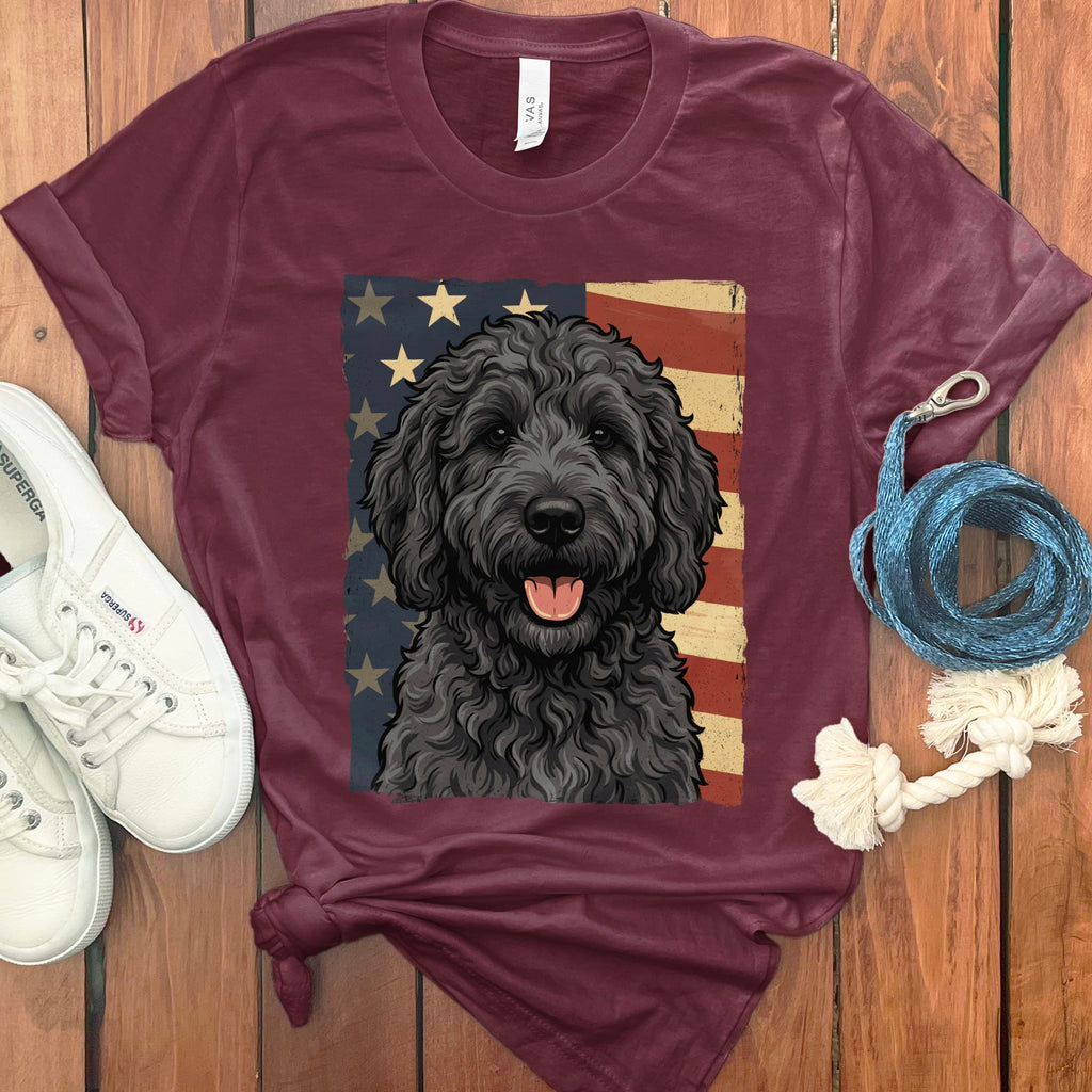 Black Goldendoodle Patriotic T-Shirt in Maroon / S by Puppy Jo