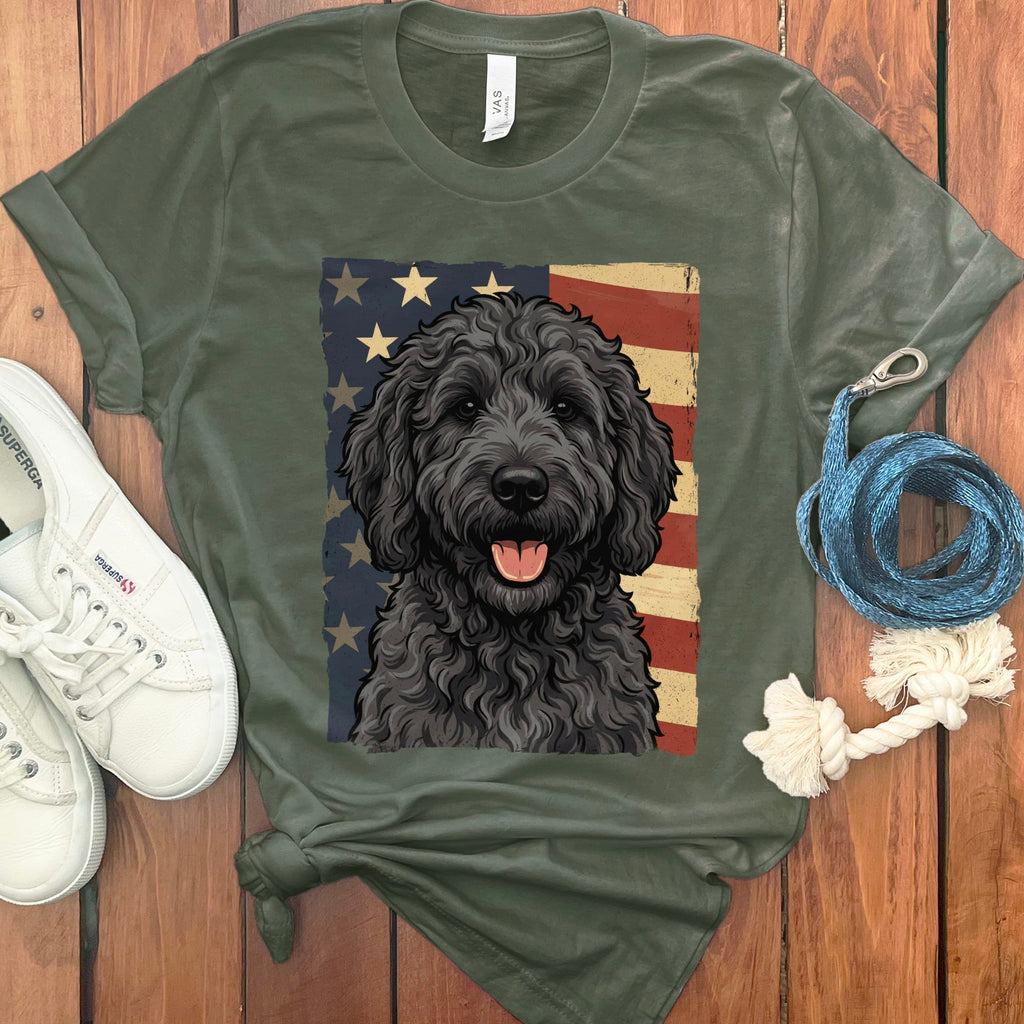 Black Goldendoodle Patriotic T-Shirt in Military Green / S by Puppy Jo