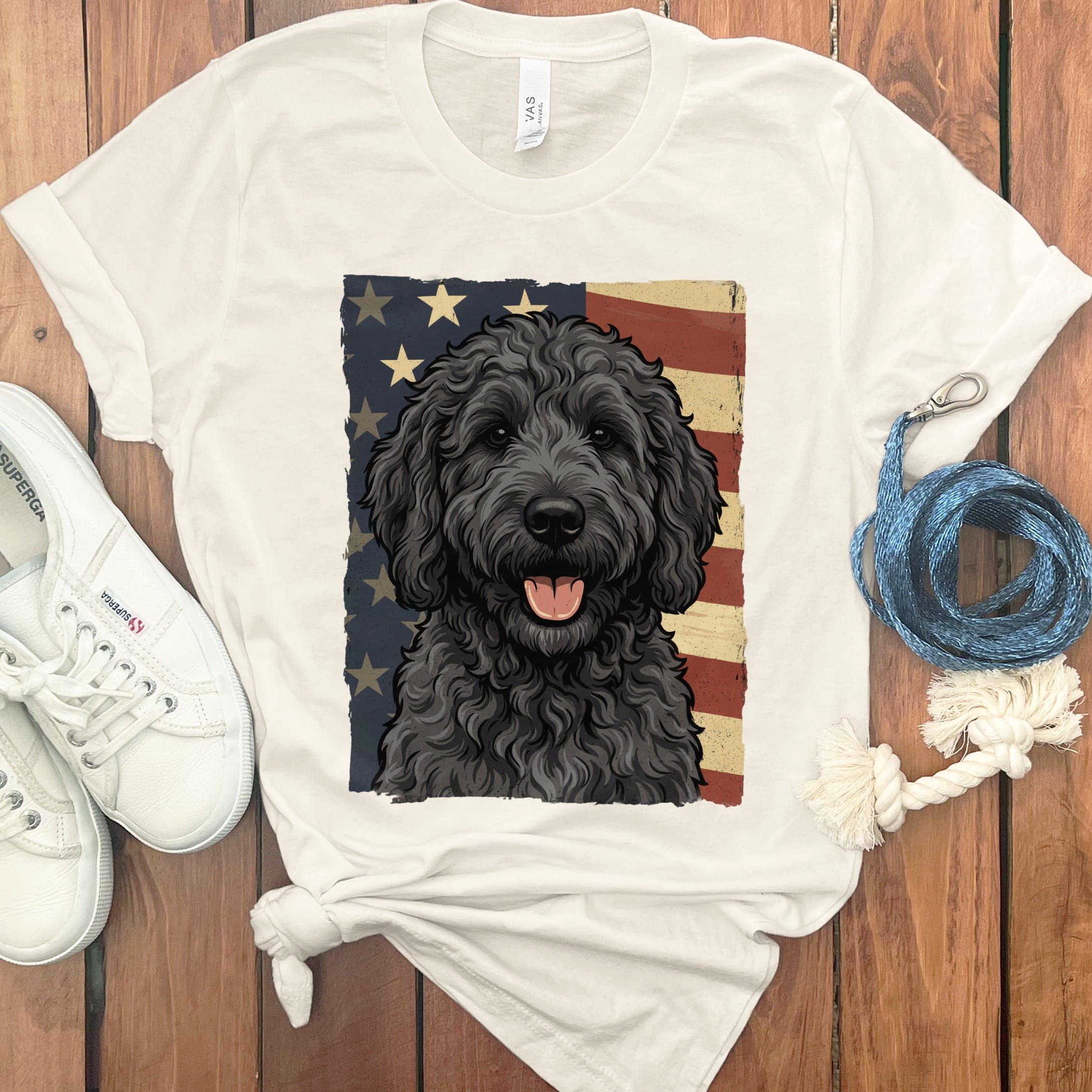 Black Goldendoodle Patriotic T-Shirt in Natural / S by Puppy Jo