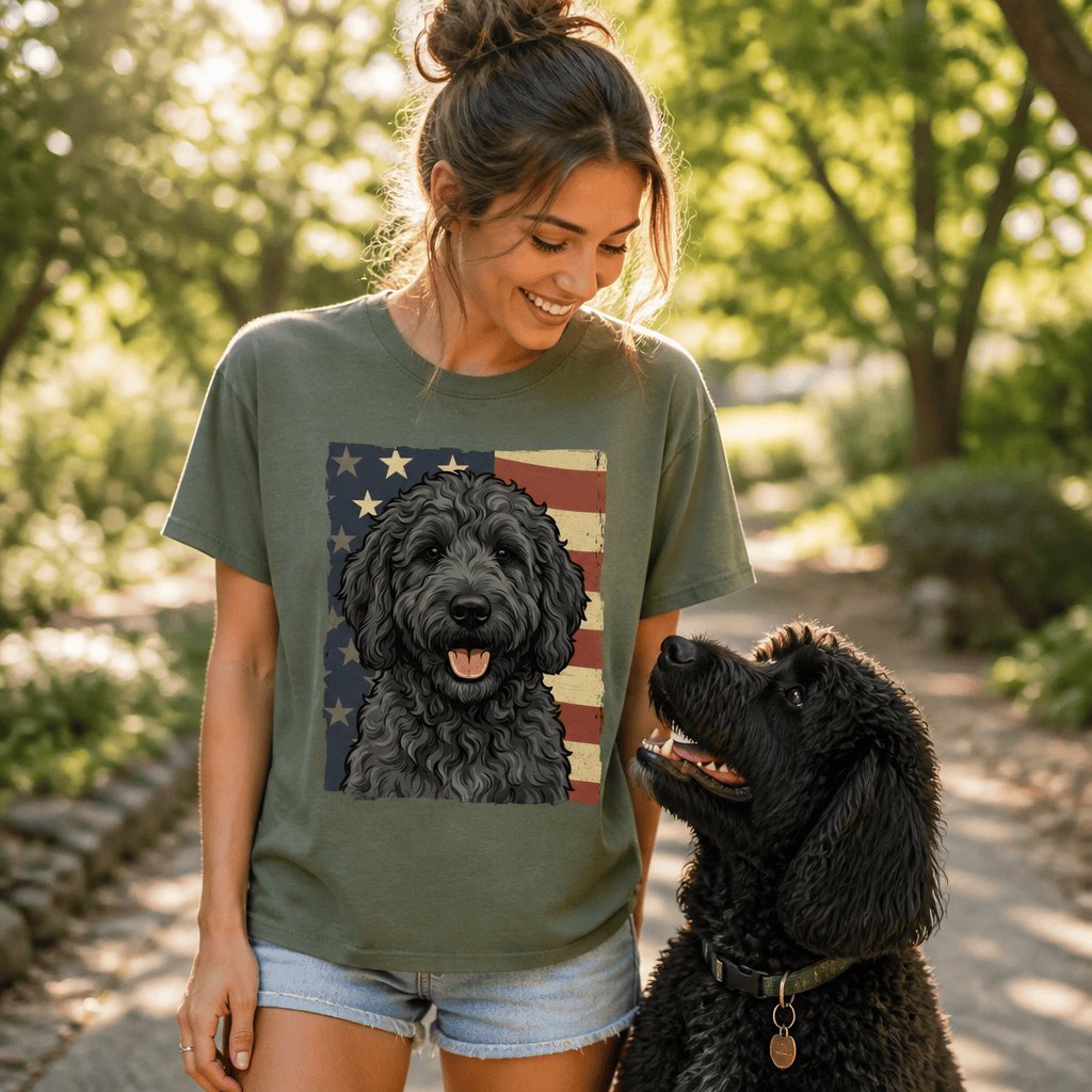 Black Goldendoodle Patriotic T-Shirt in by Puppy Jo