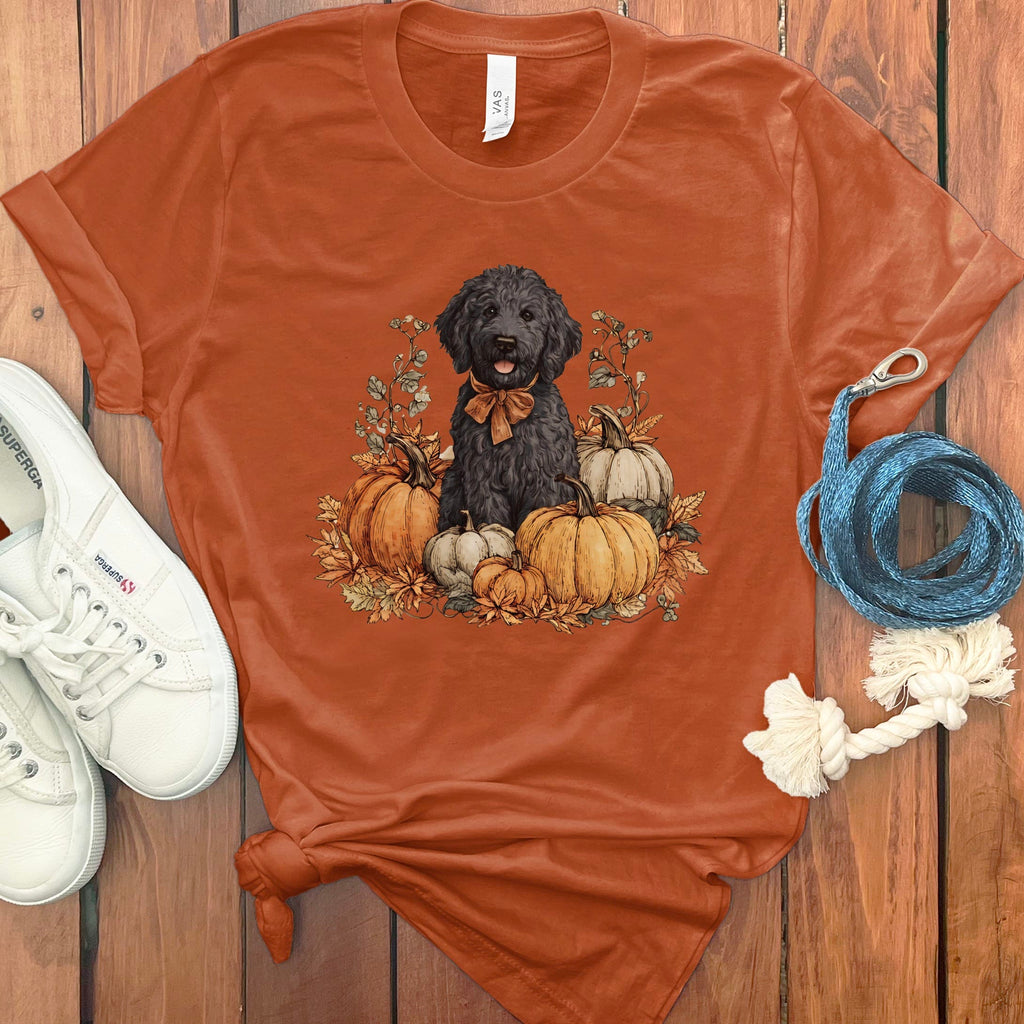 Black Goldendoodle Pumpkin Time T-Shirt in Autumn / S by Puppy Jo