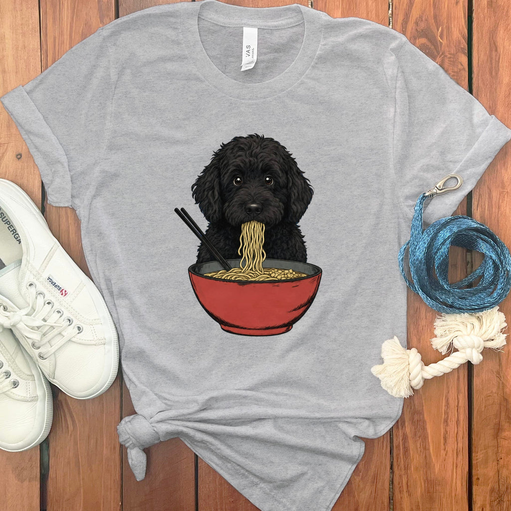 Black Goldendoodle Ramen T-Shirt in Athletic Heather / S / - by Puppy Jo