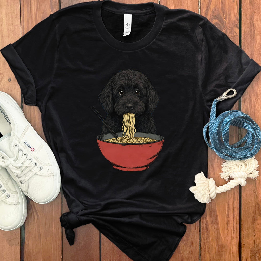 Black Goldendoodle Ramen T-Shirt in Black / S / - by Puppy Jo
