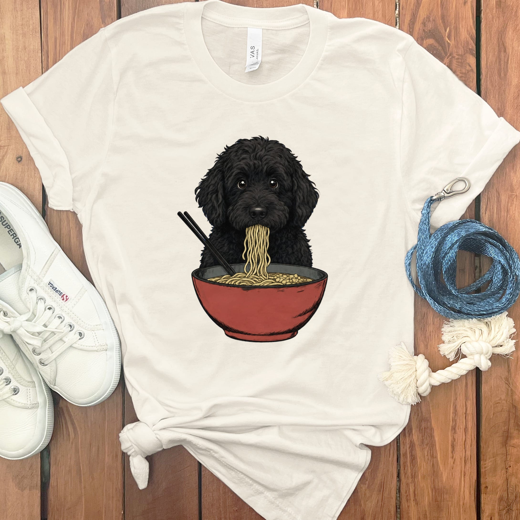 Black Goldendoodle Ramen T-Shirt in Natural / S / - by Puppy Jo
