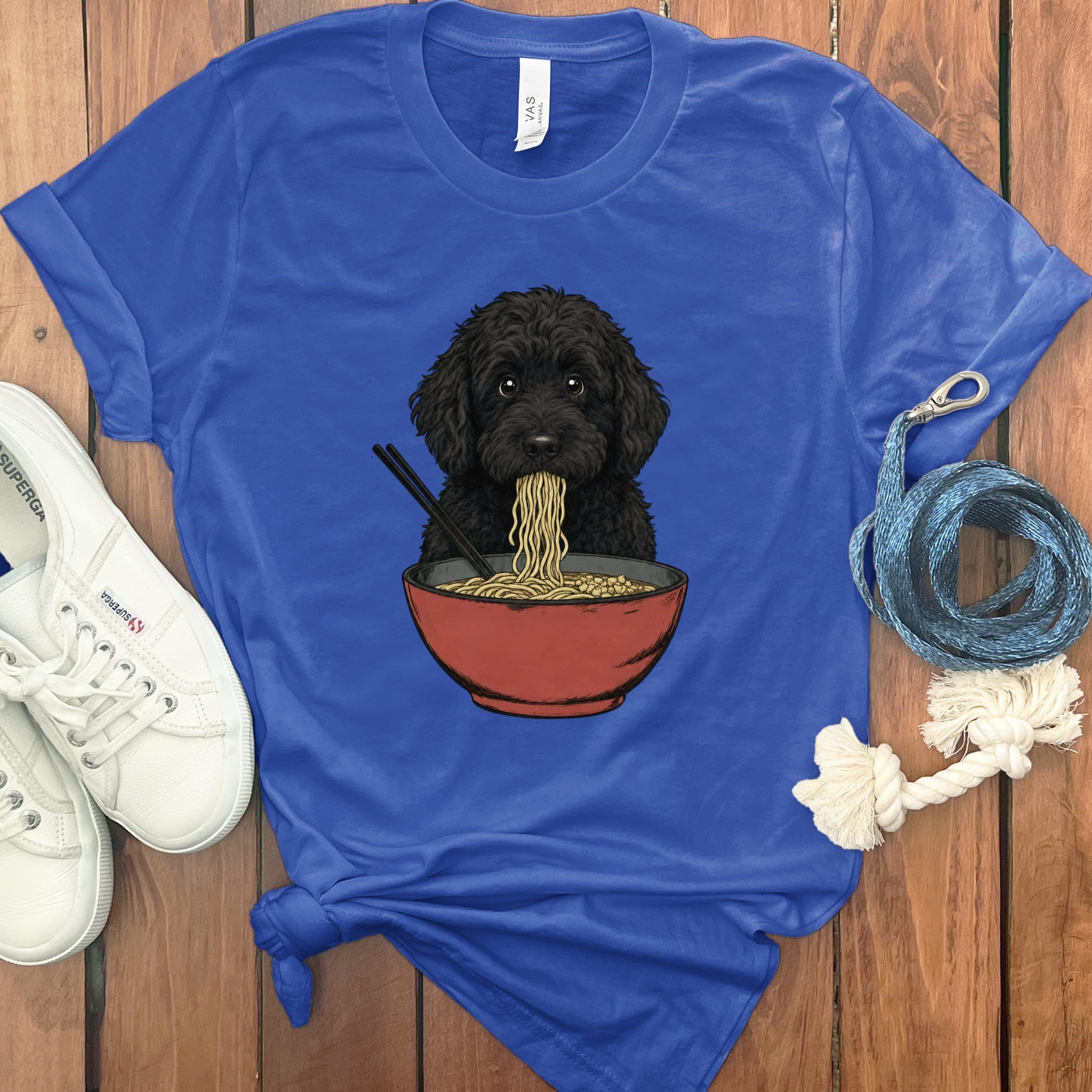 Black Goldendoodle Ramen T-Shirt in True Royal / S / - by Puppy Jo