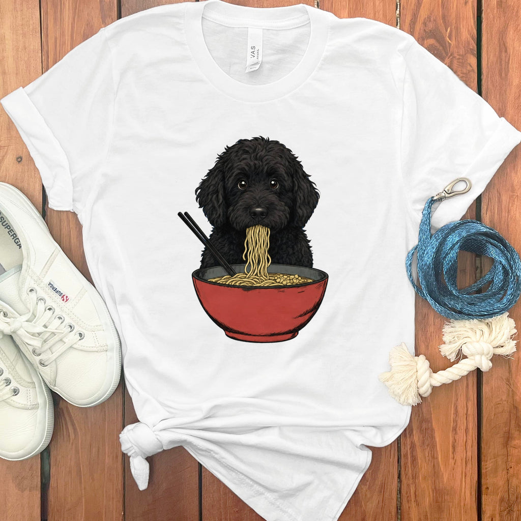 Black Goldendoodle Ramen T-Shirt in White / S / - by Puppy Jo