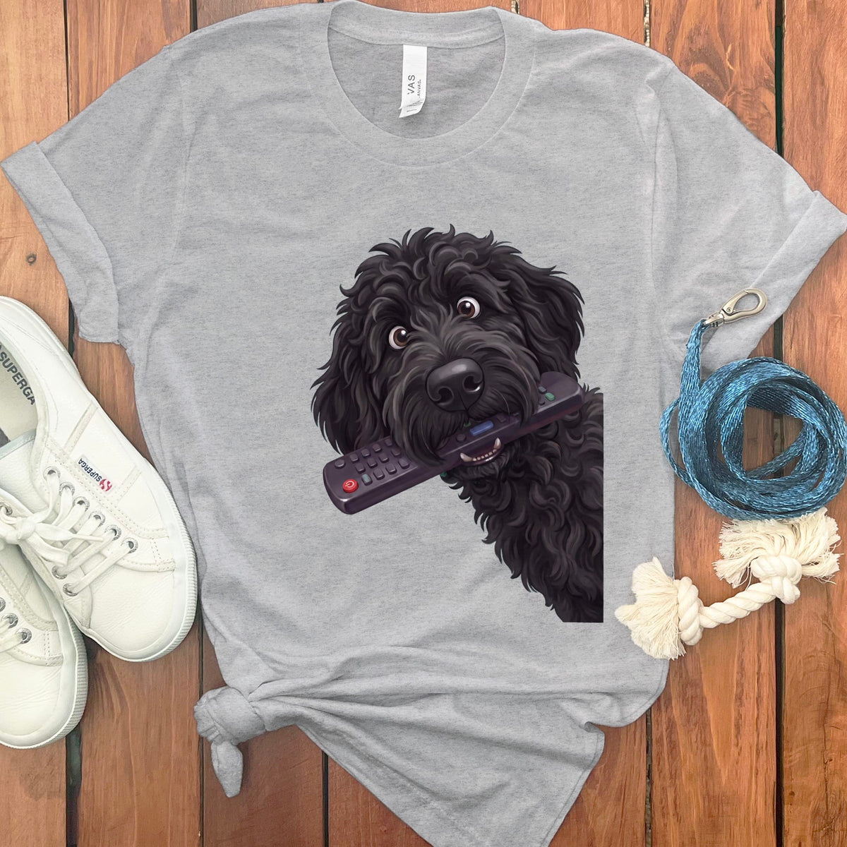 Black Goldendoodle Remote T-Shirt in Athletic Heather / S by Puppy Jo