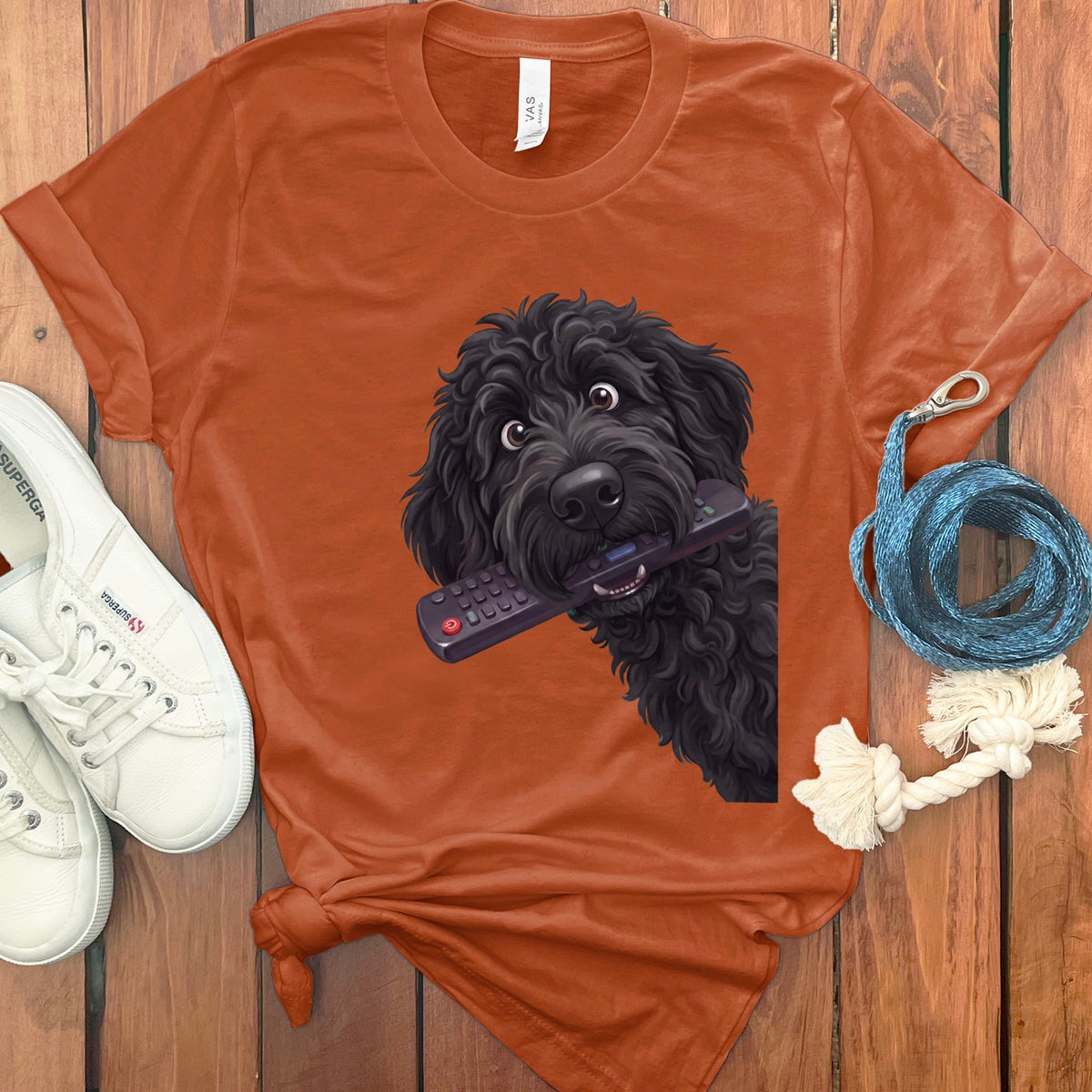 Black Goldendoodle Remote T-Shirt in Autumn / S by Puppy Jo